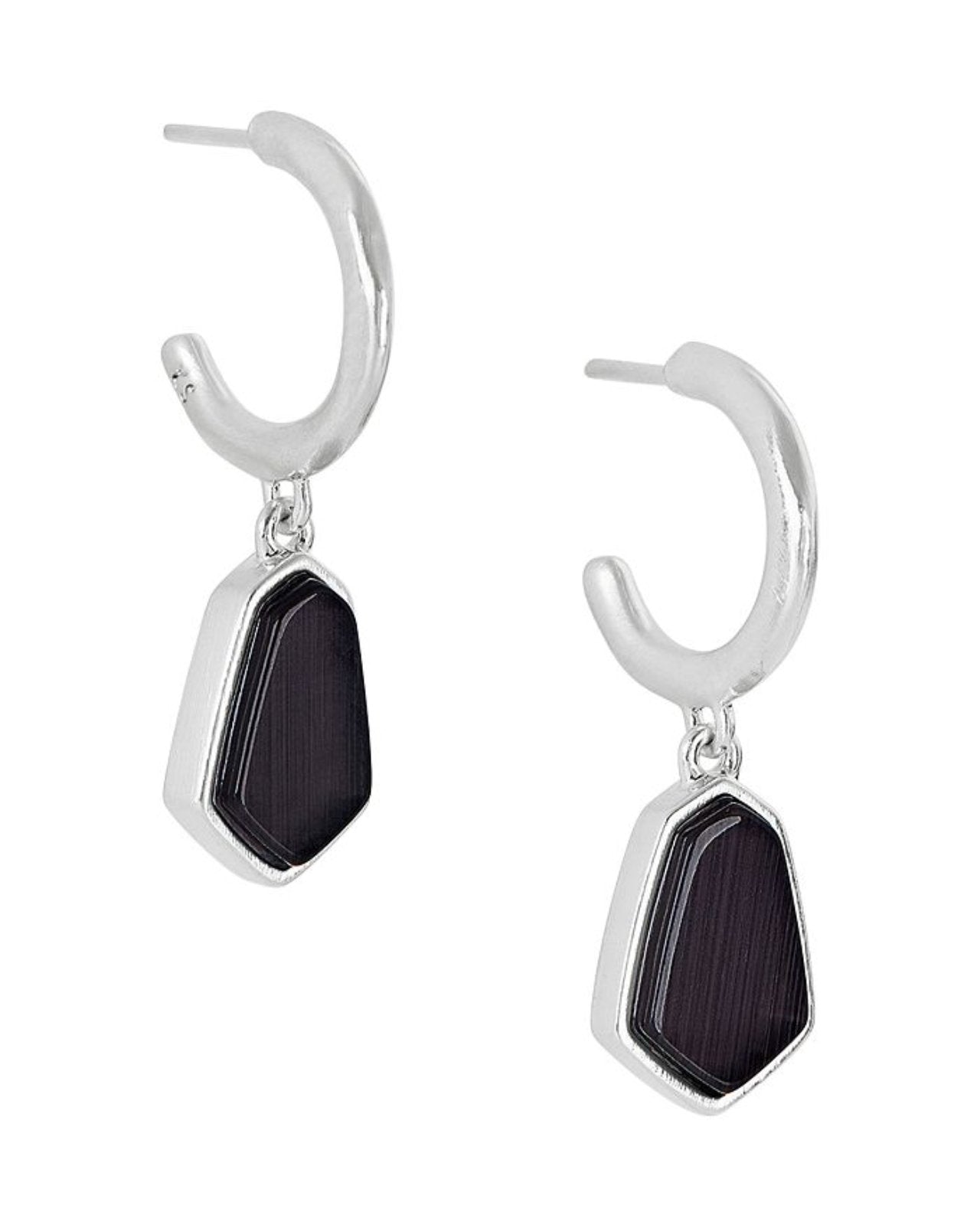 Clove Huggie Hoop Earrings In Rhodium/ Black Cats Eye