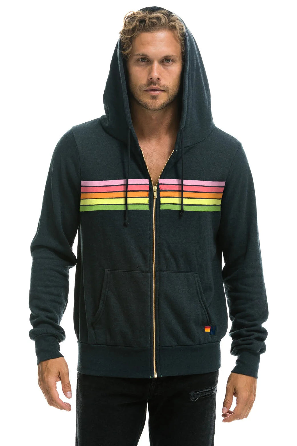 5 Stripe Hoodie Zip Hoodie Charcoal Pink Green