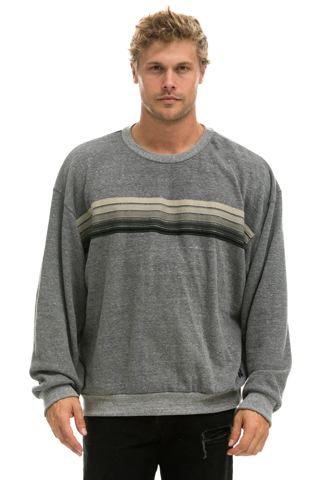 5 Stripe Crew Sweatshirt Relaxed Heather Grey