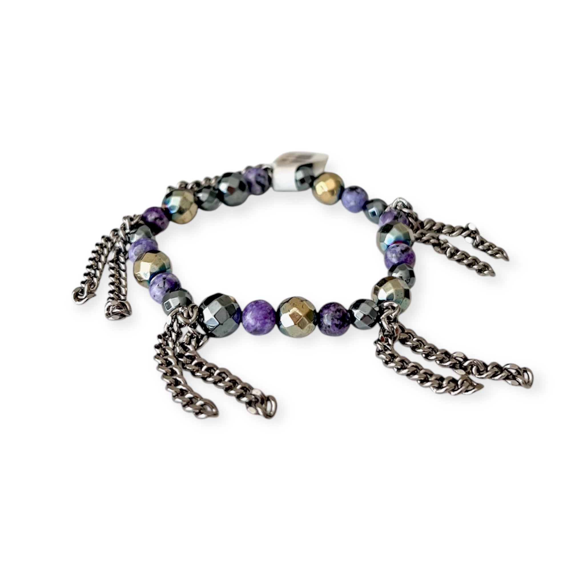 Agate Mix Stretch 8mm Bead & Chain Bracelet