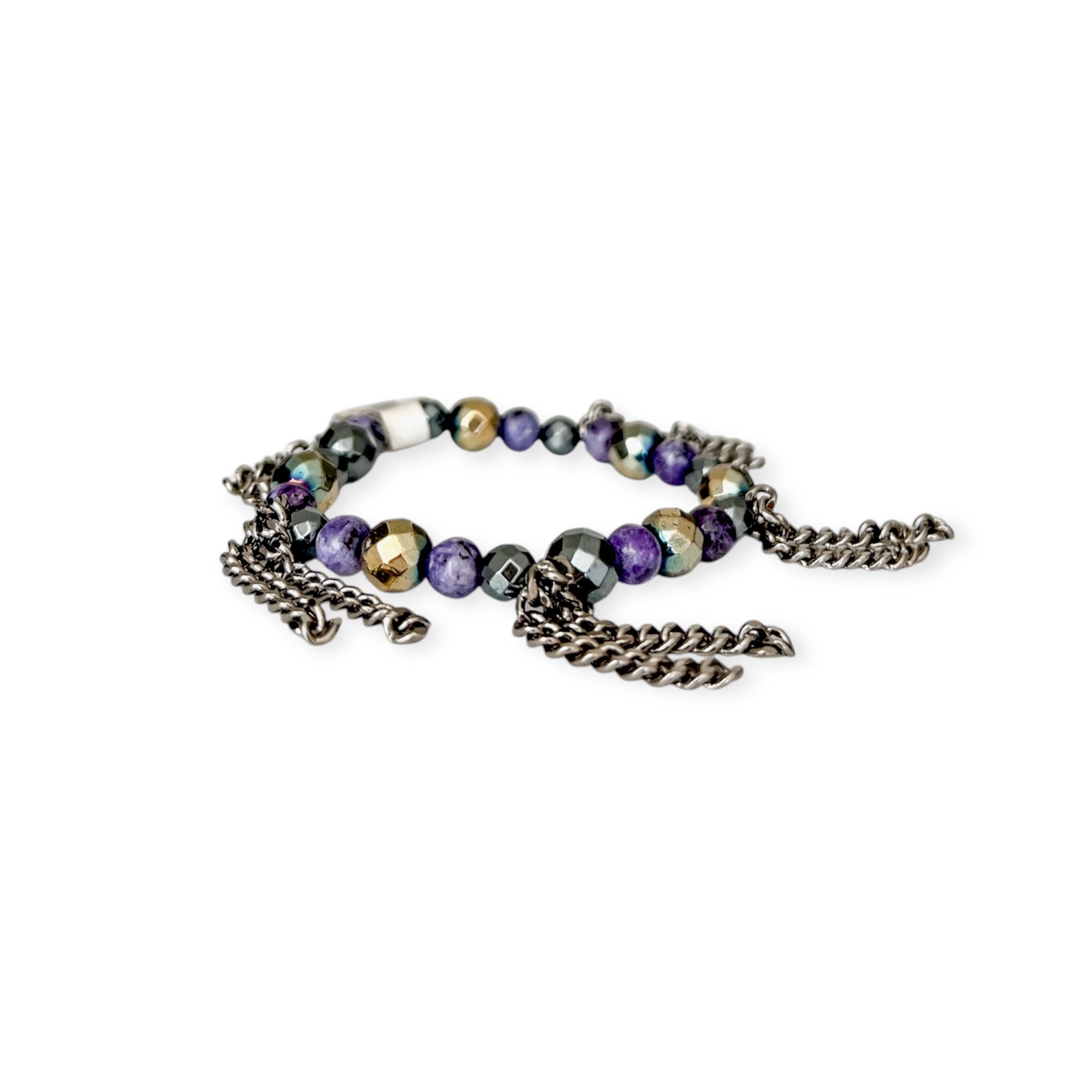 Agate Mix Stretch 8mm Bead & Chain Bracelet