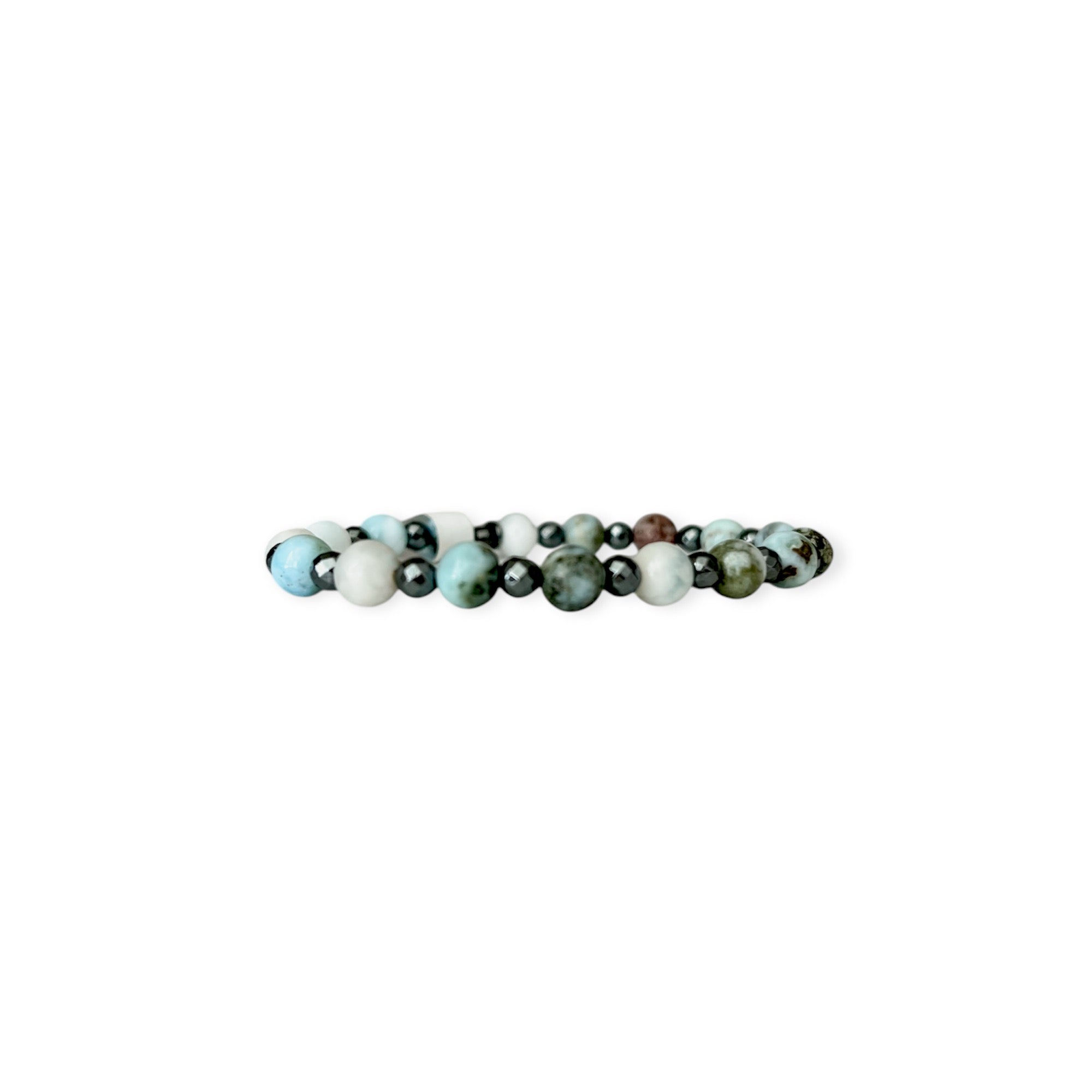 Aquamarine Hematite Stretch Beads Bracelet