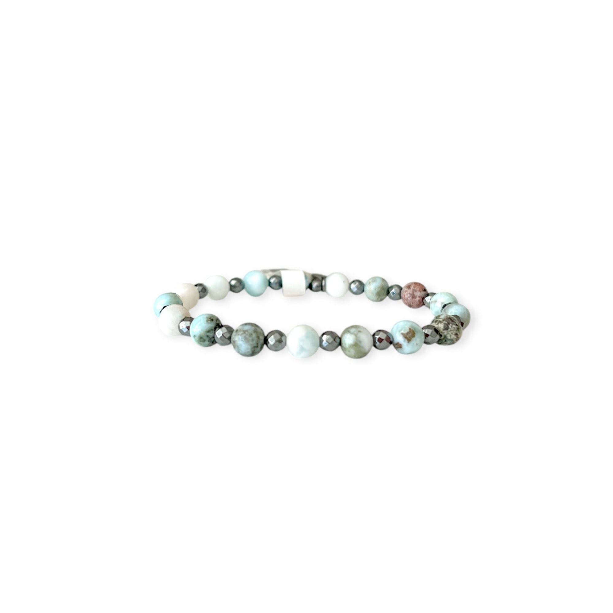 Aquamarine Hematite Stretch Beads Bracelet