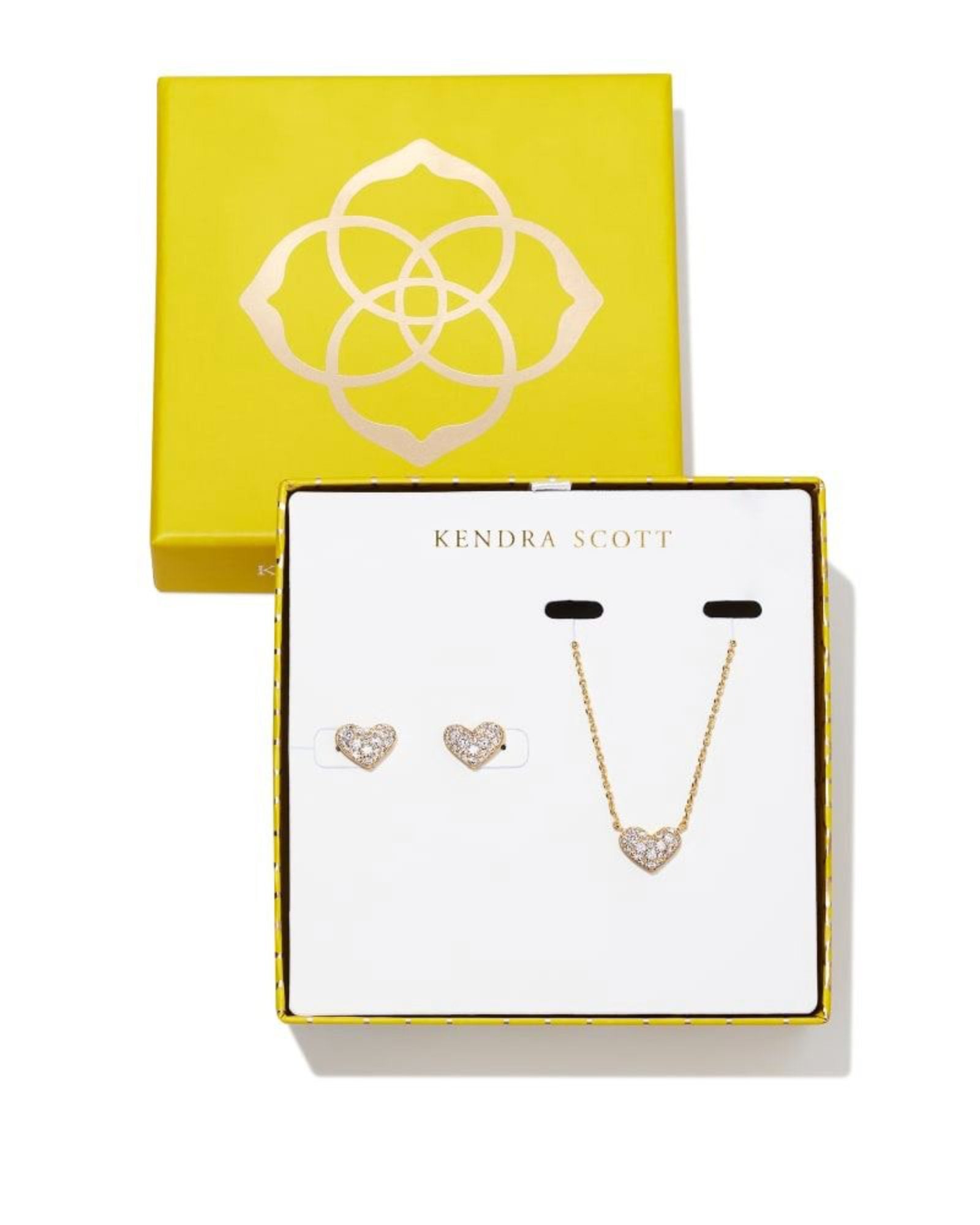 Ari Heart Gold Pave Crystal Pendant & Stud Gift Set