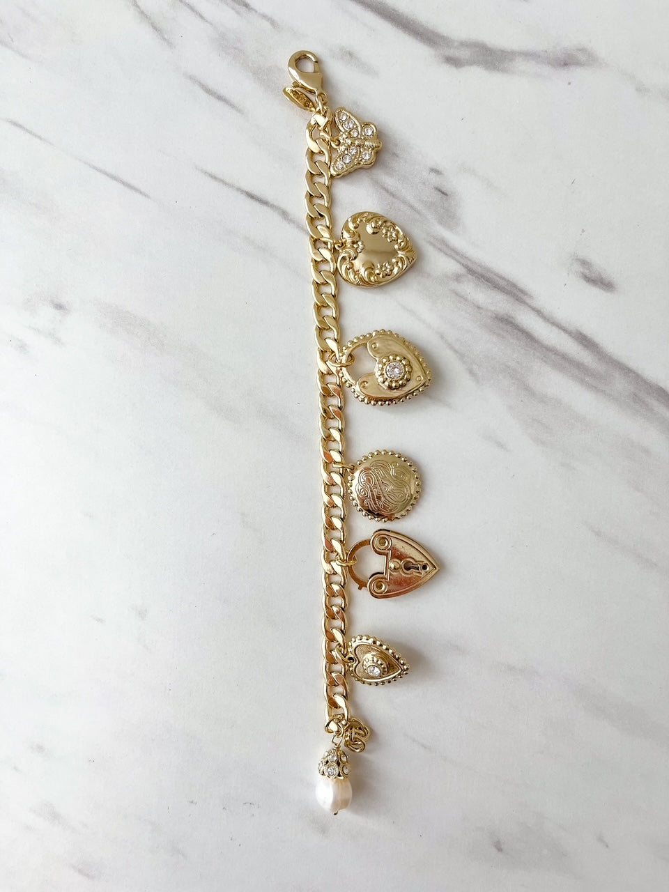  Gold Charm Bracelet Polished Pearl