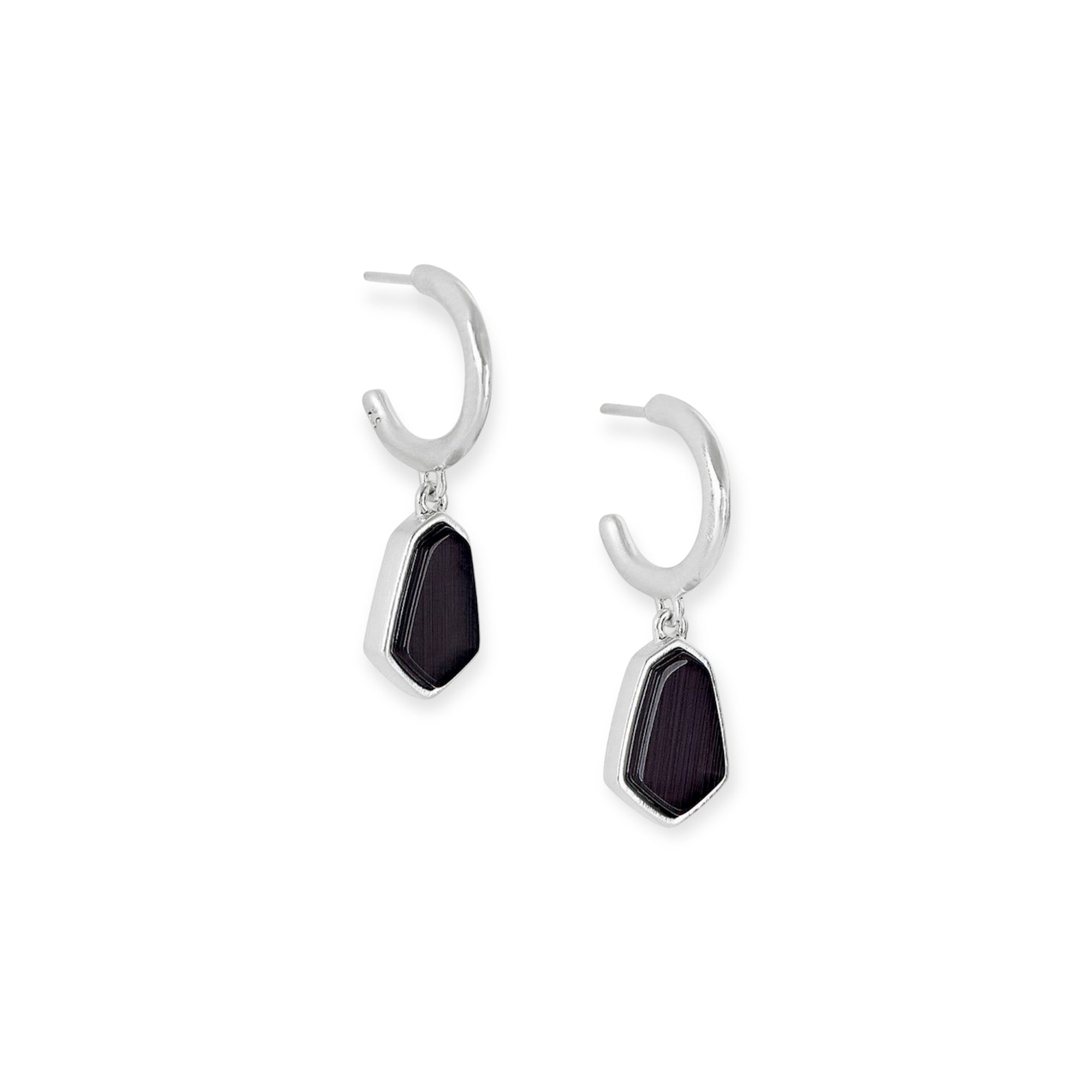 Clove Huggie Hoop Earrings In Rhodium/ Black Cats Eye