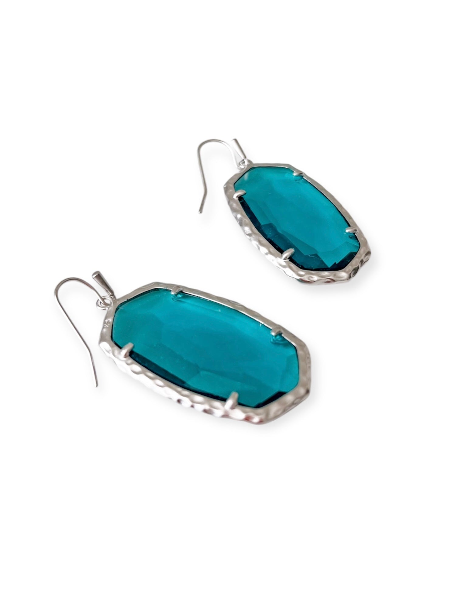 Ella London Blue Teal/Silver tone Faceted Glass Drop Earrings