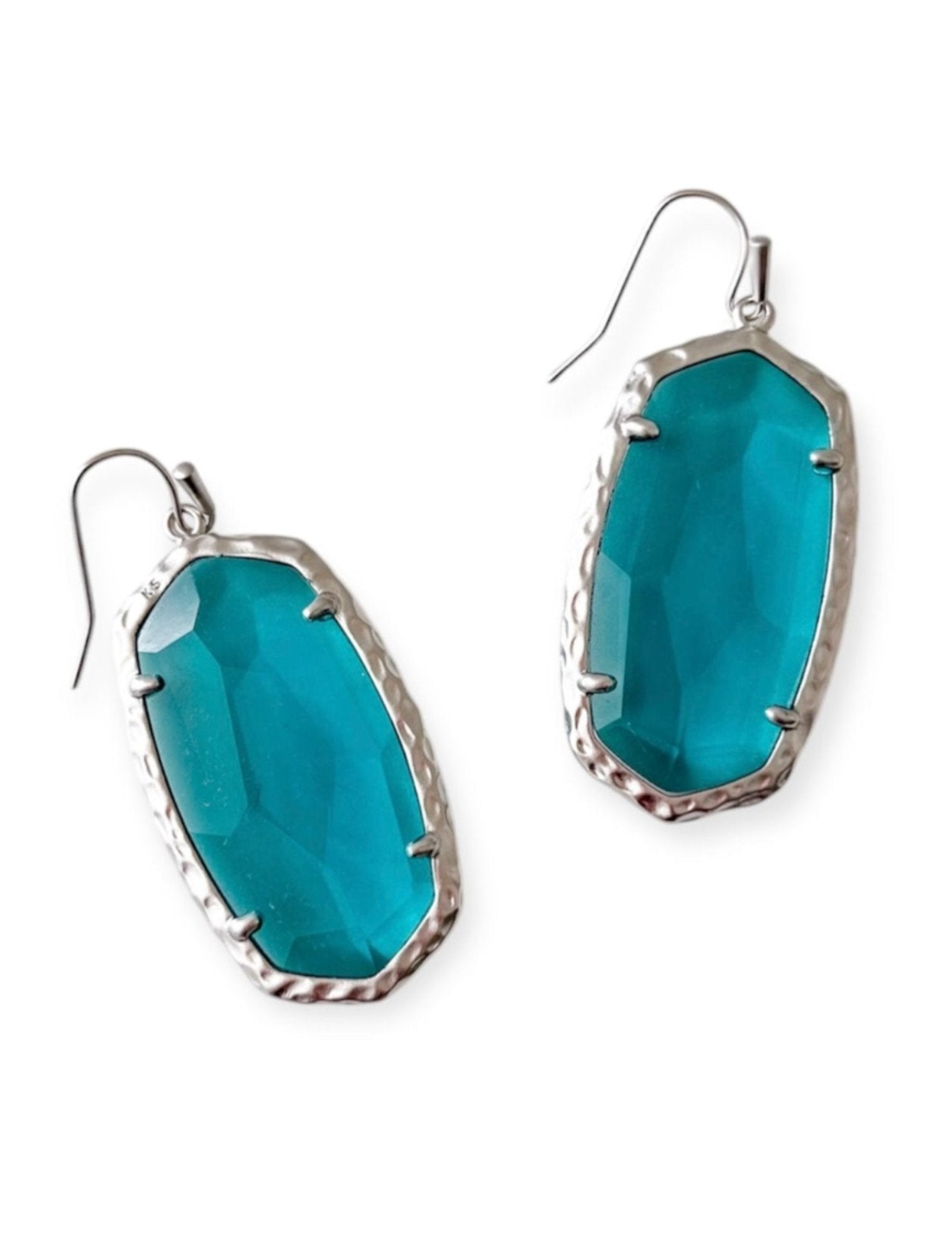 Ella London Blue Teal/Silver tone Faceted Glass Drop Earrings