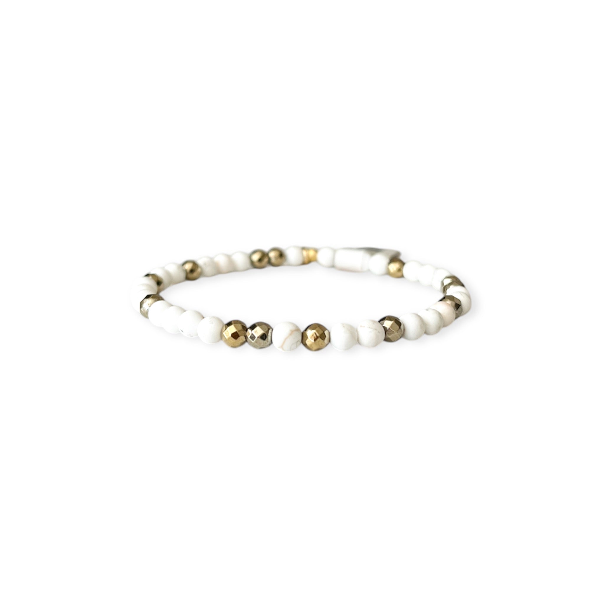 Gold & Ivory Stretch Mix Bead Bracelet