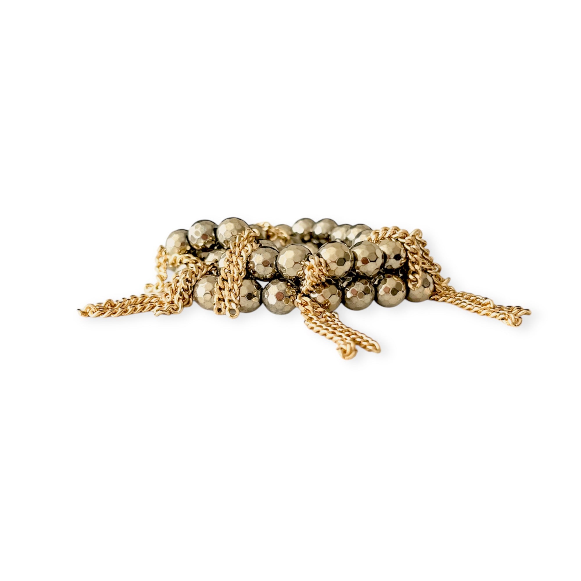 Golden Bronze Stretch Bead & Chain Bracelet