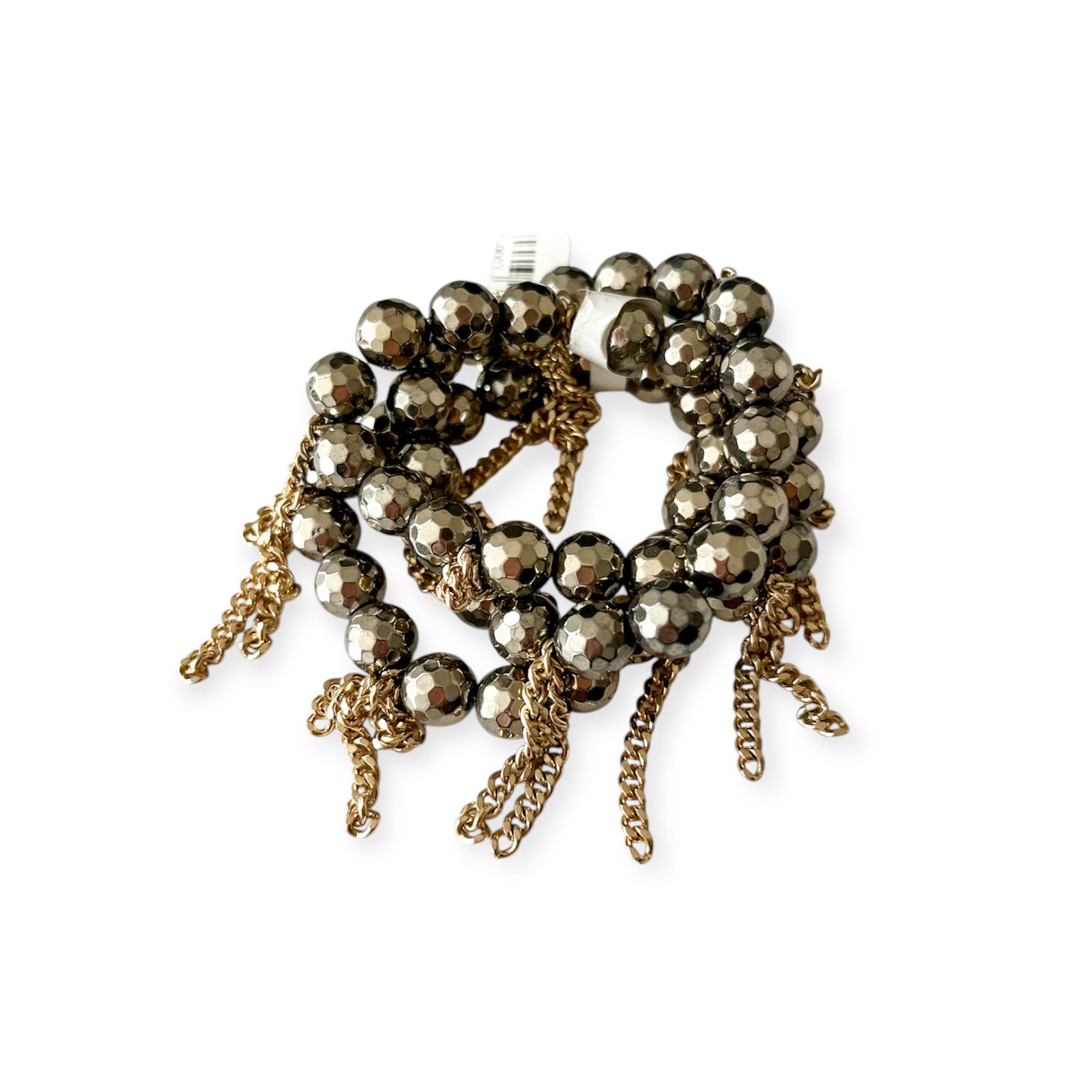 Golden Bronze Stretch Bead & Chain Bracelet