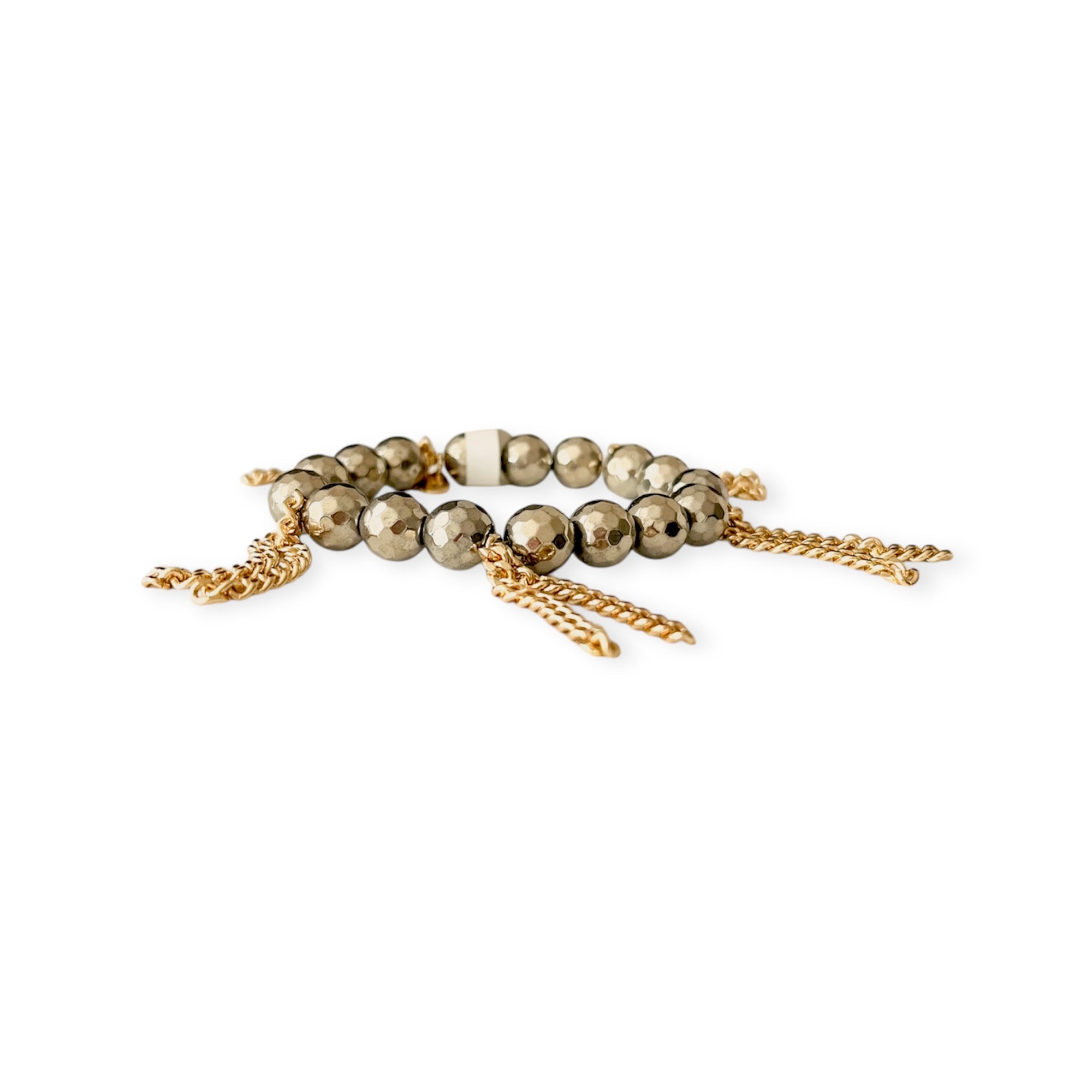 Golden Bronze Stretch Bead & Chain Bracelet