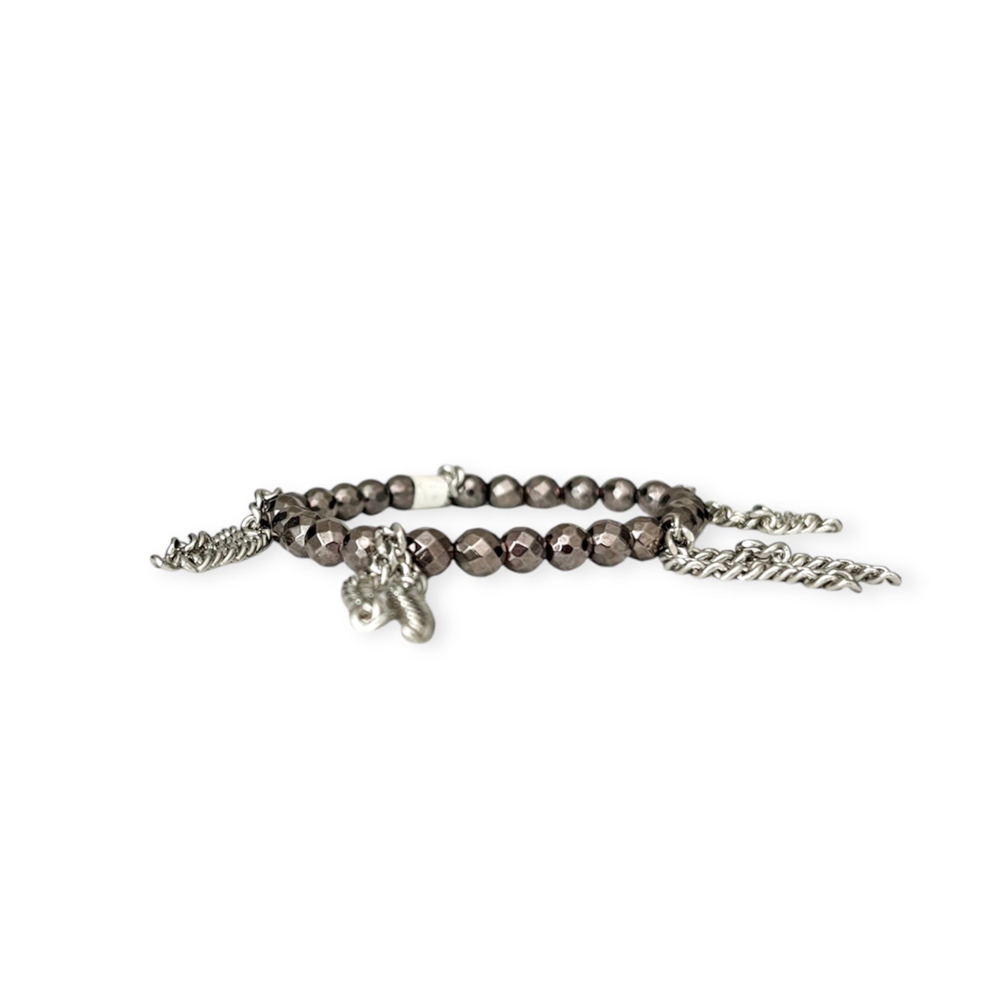 Gunmetal Stretch Mini Bead & Chain Bracelet