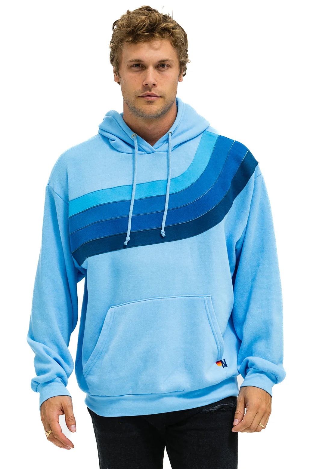 Wave Stripe 4 Pullover Hoodie Relaxed- Sky Blue