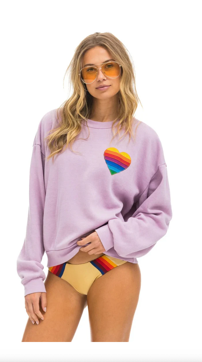 Rainbow Heart Stitch Crew Sweatshirt Relaxed Mauve