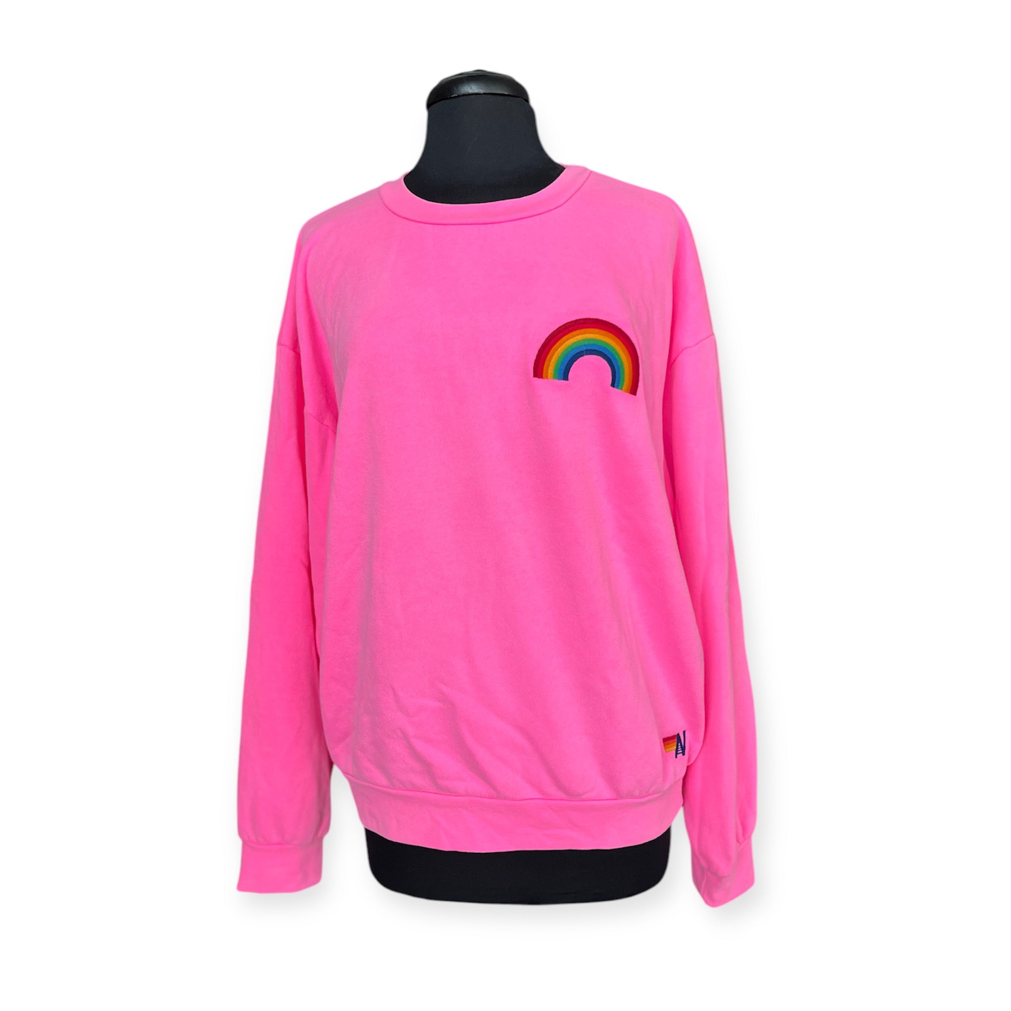 Rainbow Embroidery Crew Sweatshirt Relaxed Pink