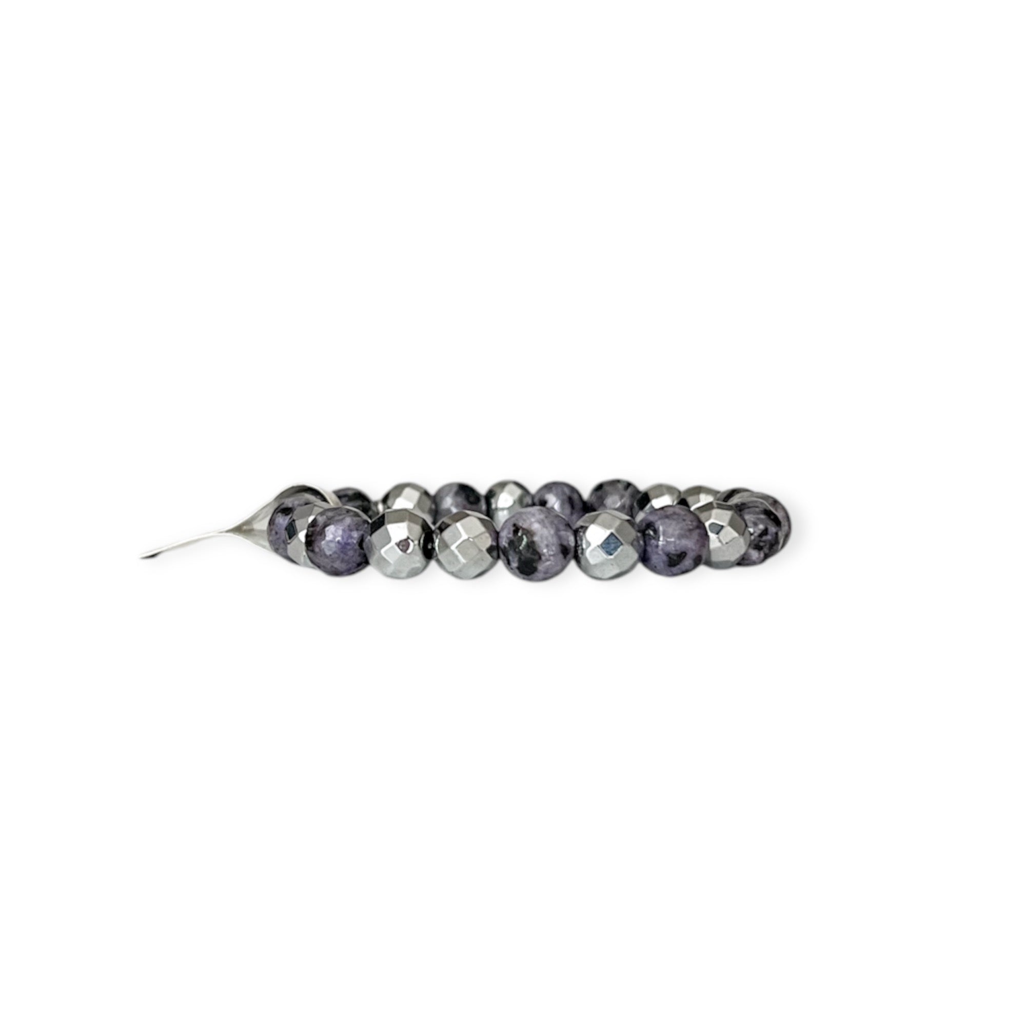 Silver Purple Agate Stretch Bead Bracelet