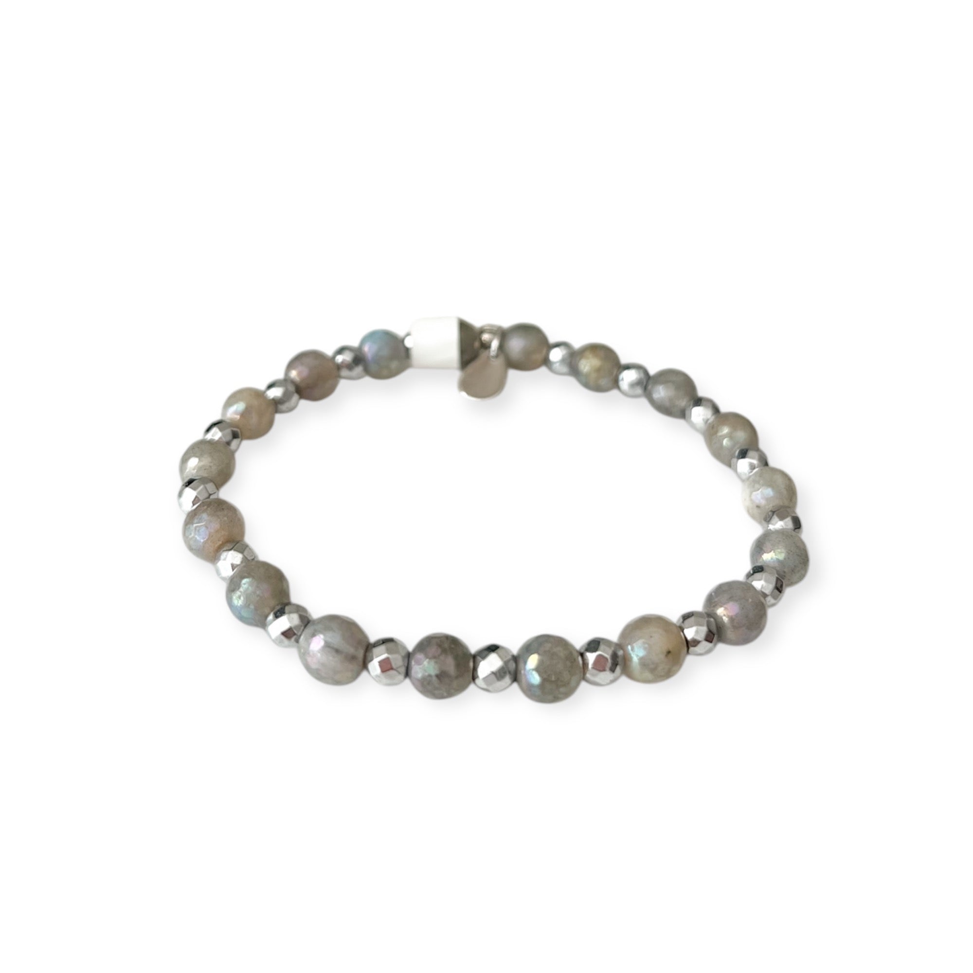 Silver Mystic Two Tone Stretch Bead Bracelet