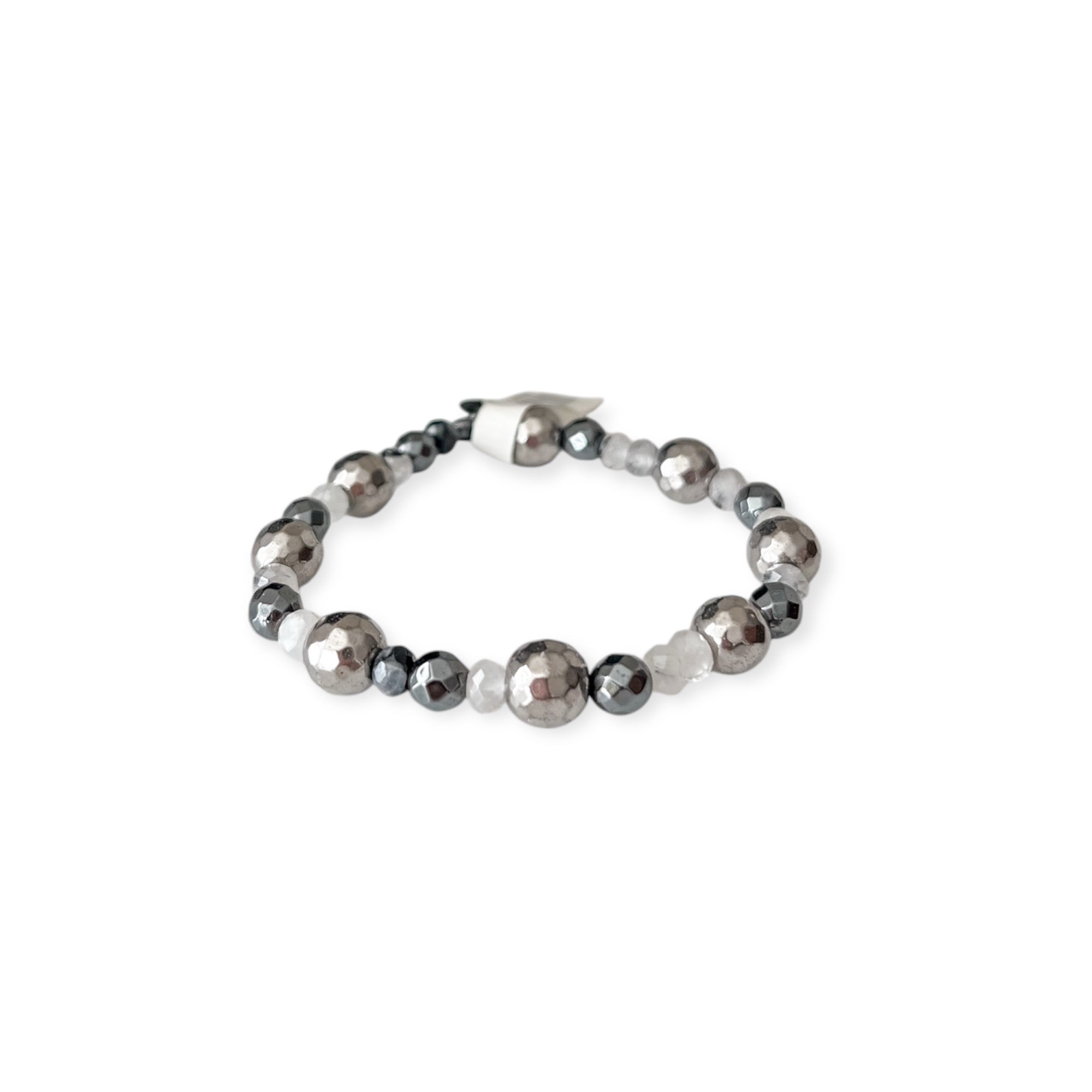 Silver Mystic Gunmetal Stretch Bead Bracelet