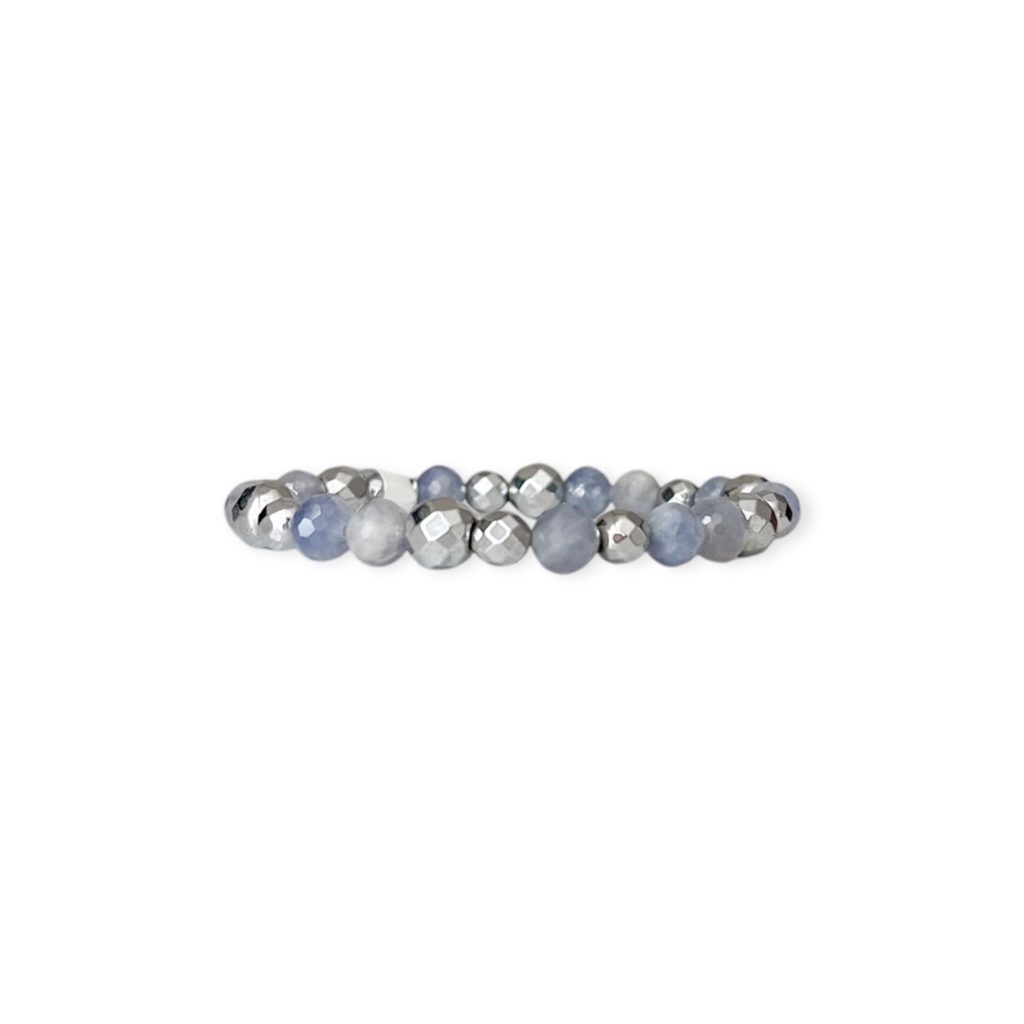 Silver Smoky Purple Stretch Bead Bracelet