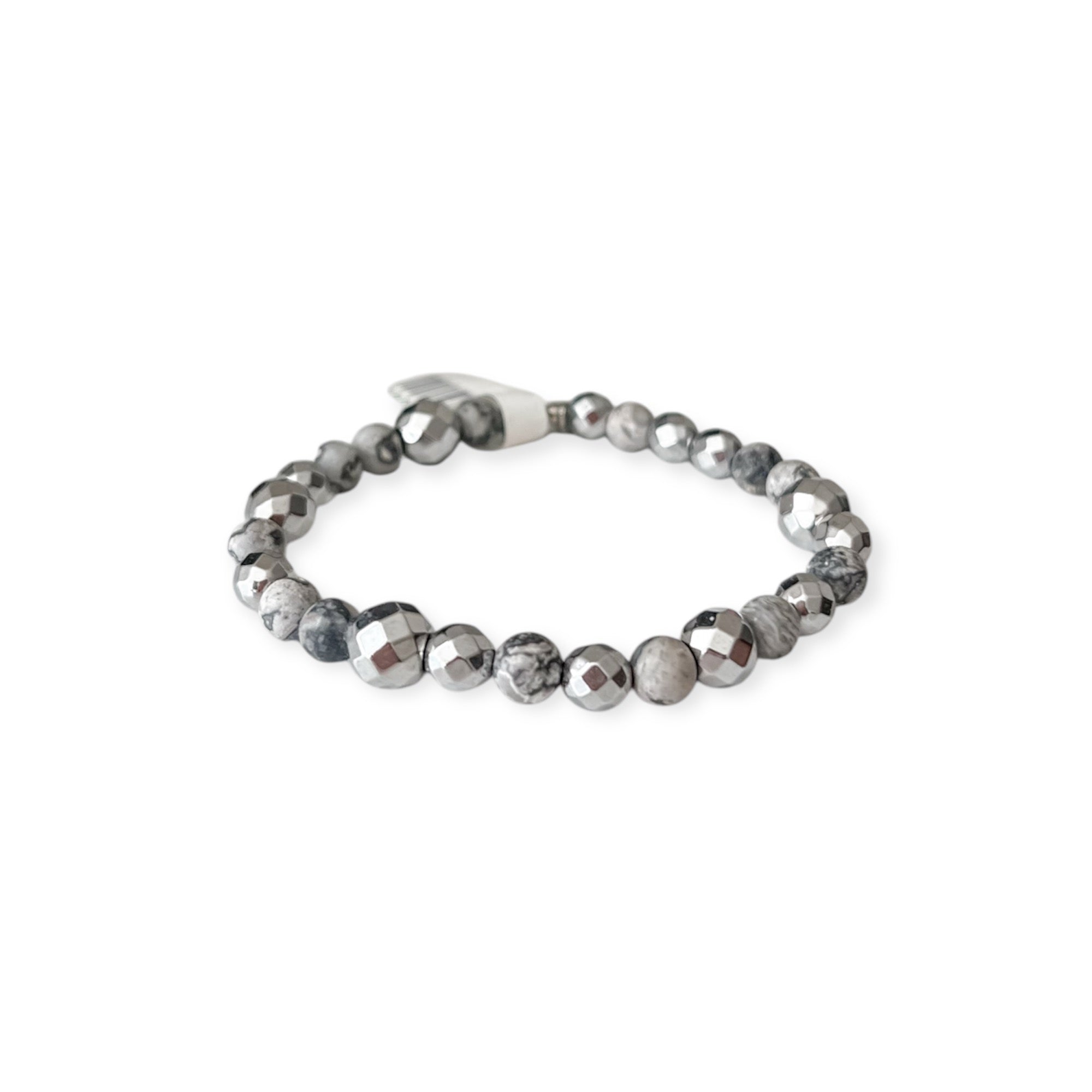 Silver Gray Stretch Mini Bead Bracelet