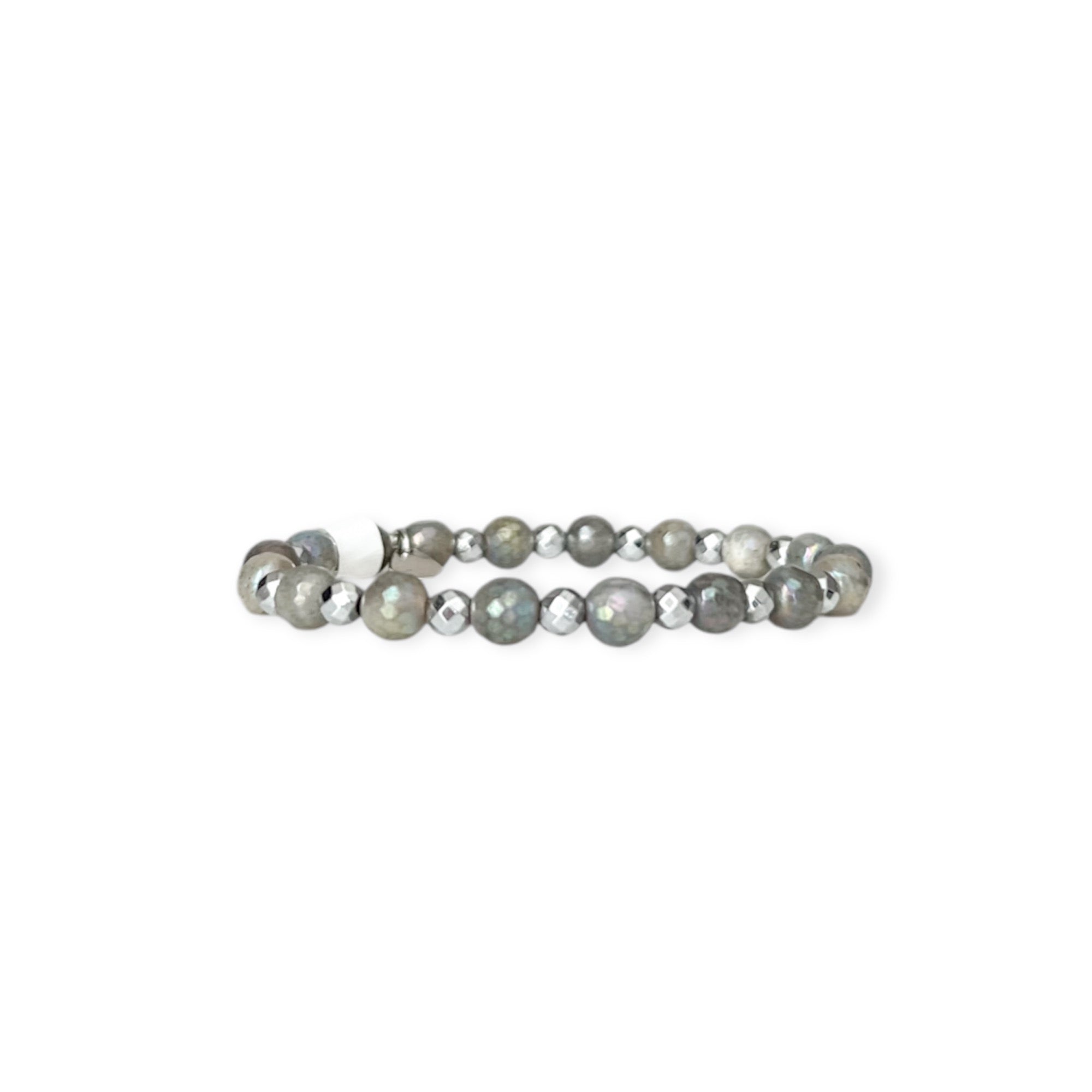 Silver Mystic Two Tone Stretch Bead Bracelet