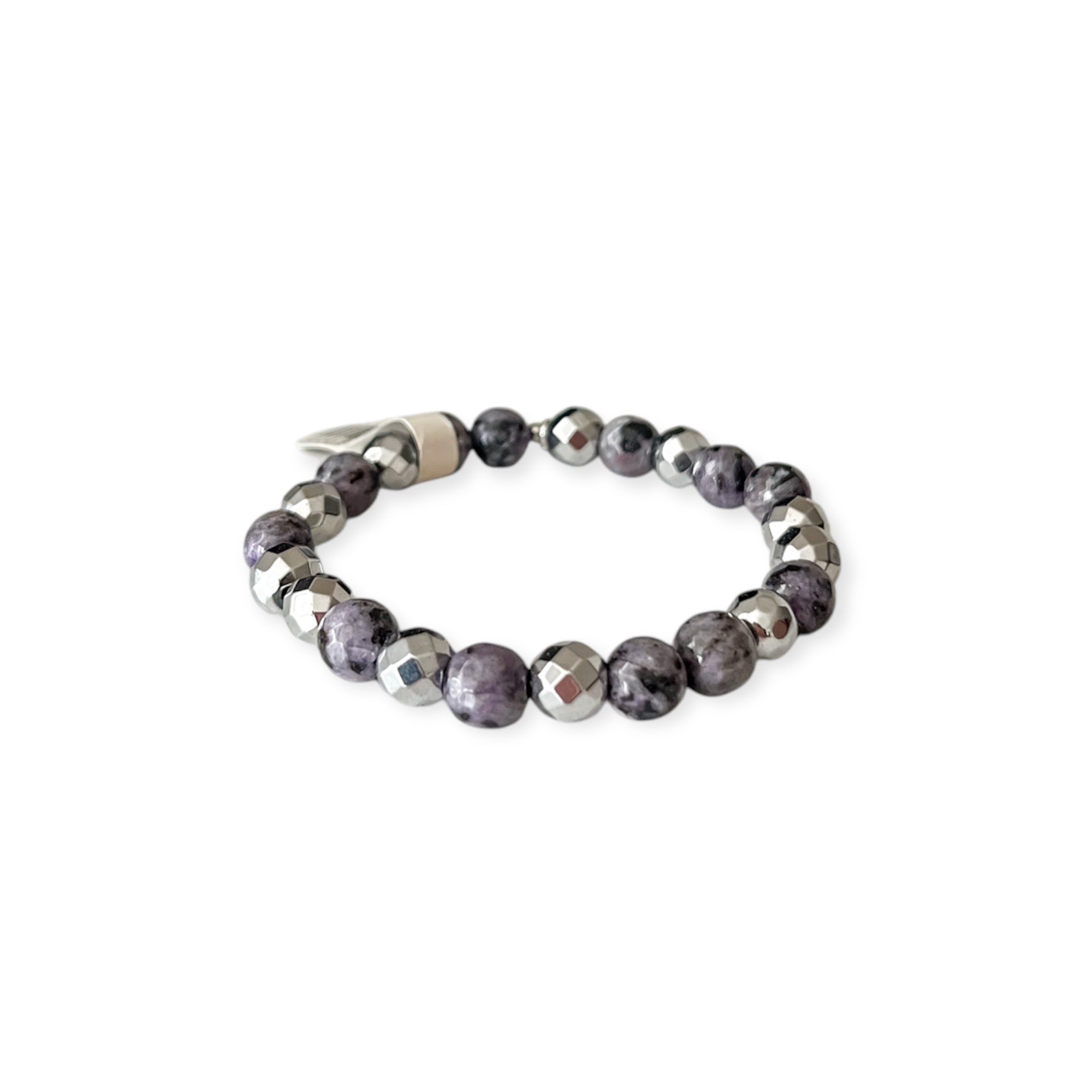 Silver Purple Agate Stretch Bead Bracelet