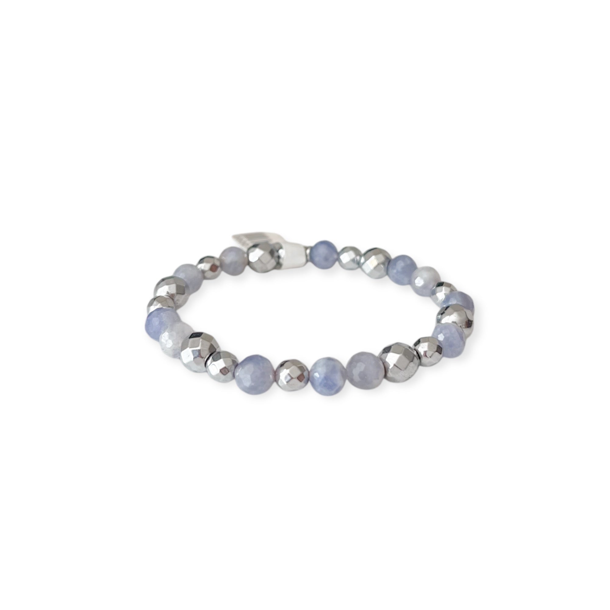 Silver Smoky Purple Stretch Bead Bracelet