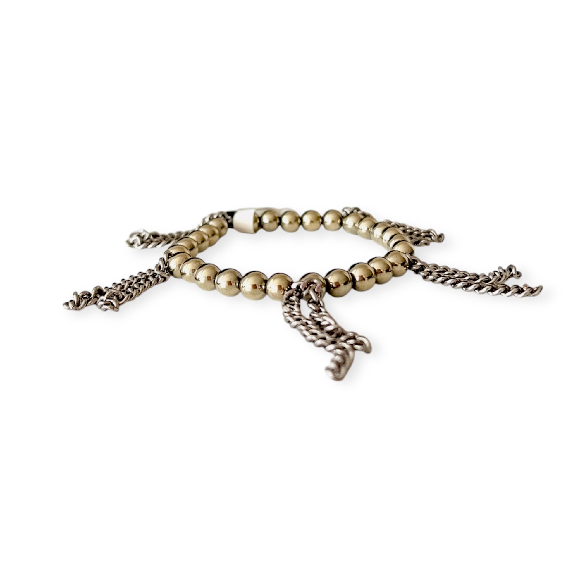 Stretch Gold Bead & Chain Bracelet