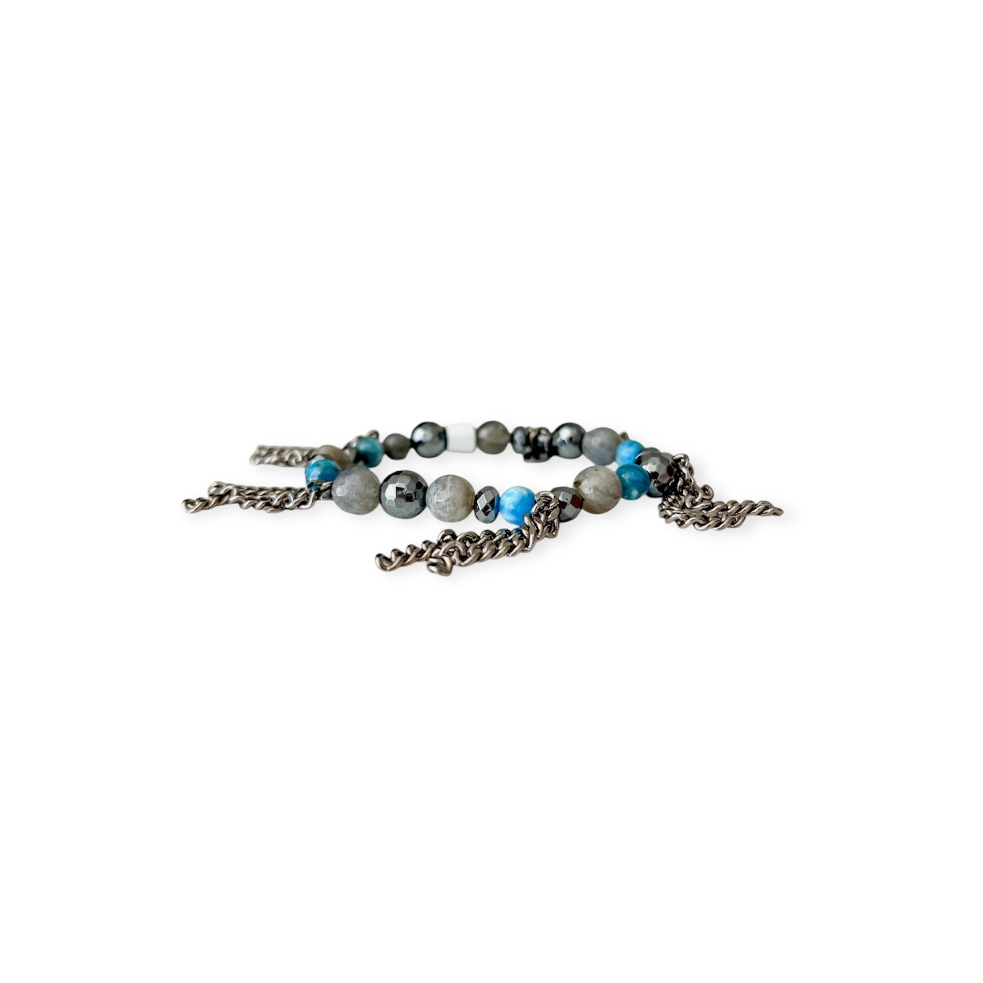 Turquoise Smoke Hematite Stretch Bead & Chain Bracelet