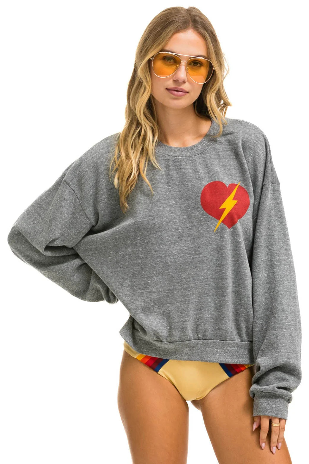 Bolt Heart Relaxed Crew Sweatshirt- Heather Grey