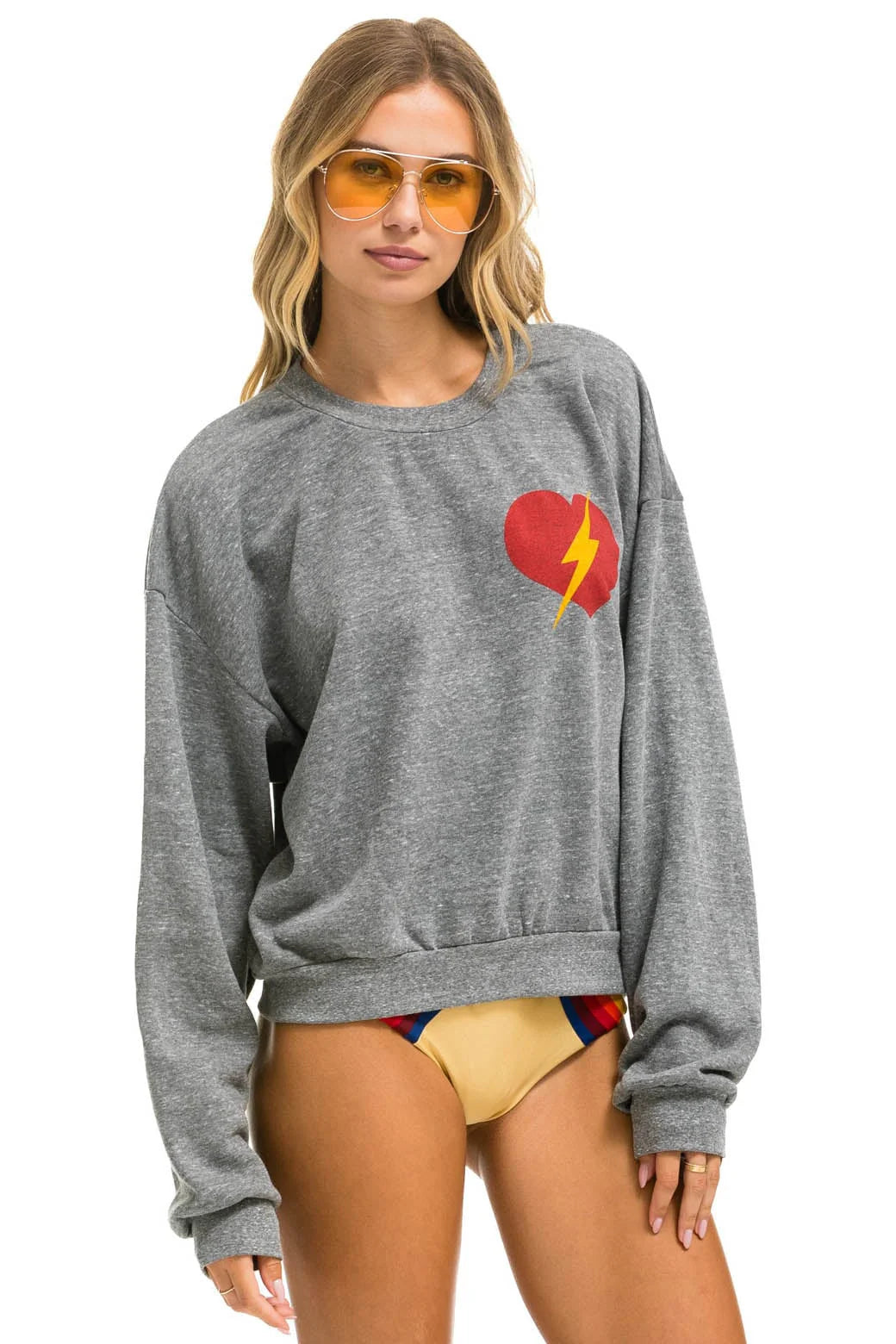 Bolt Heart Relaxed Crew Sweatshirt- Heather Grey