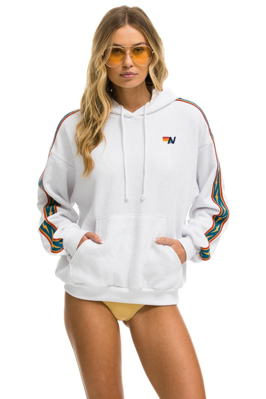 Bolt Stripe Relaxed Pullover Hoodie White