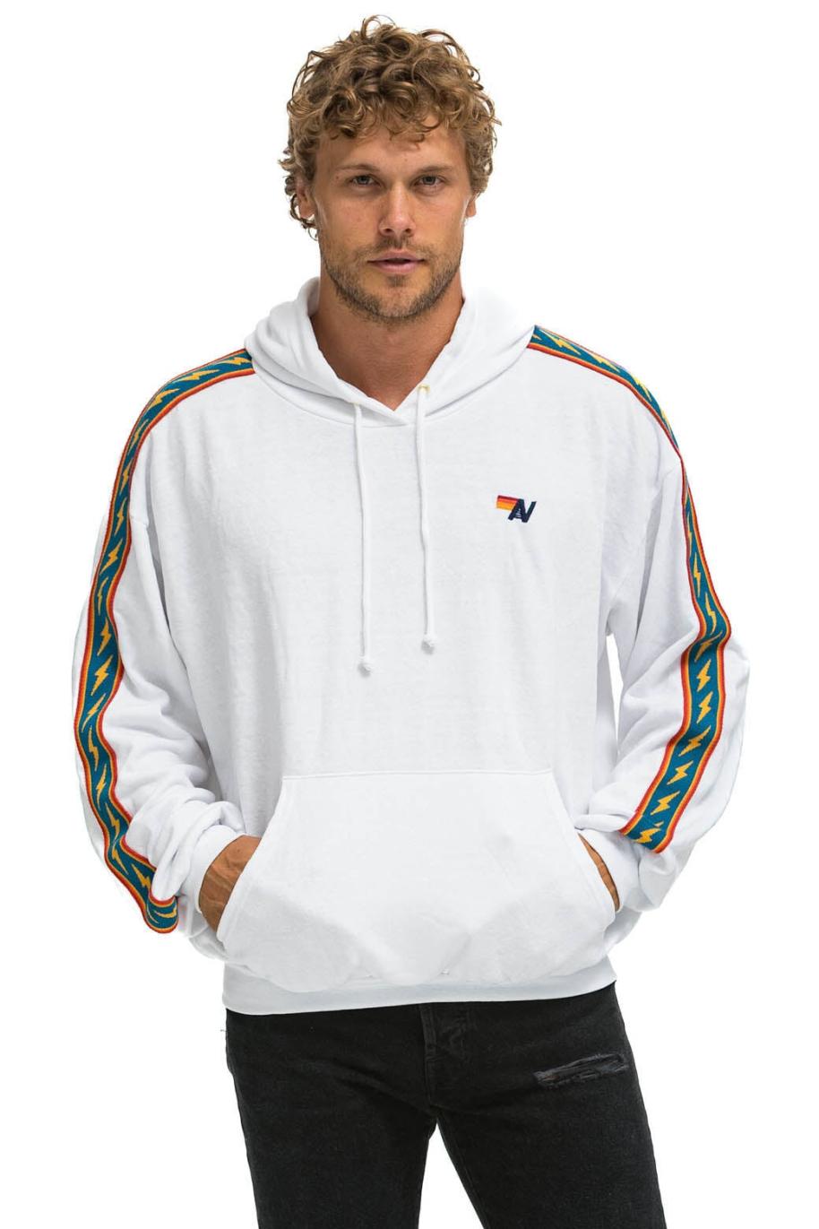 Bolt Stripe Relaxed Pullover Hoodie White