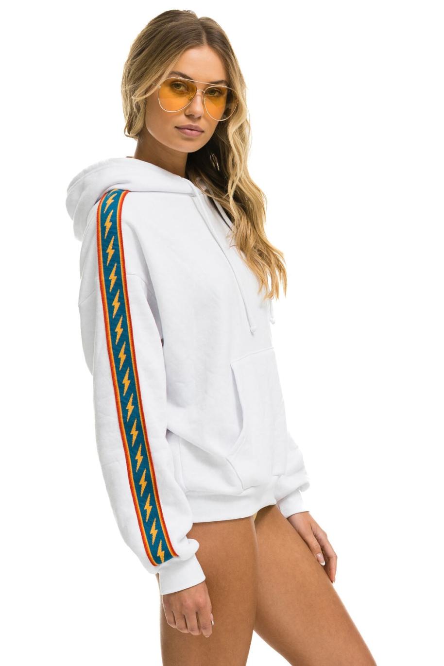 Bolt Stripe Relaxed Pullover Hoodie White