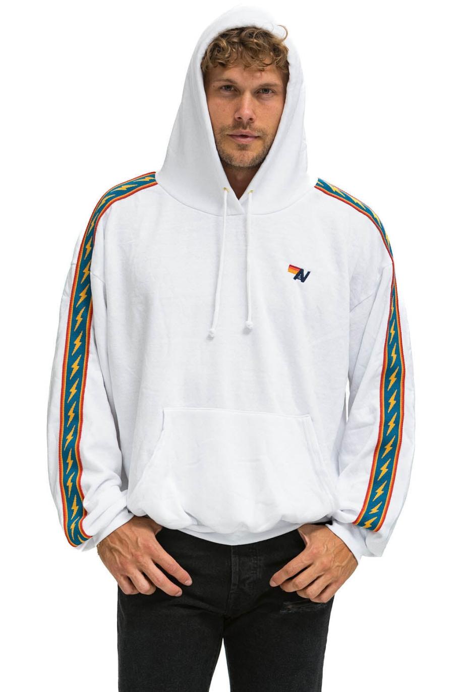 Bolt Stripe Relaxed Pullover Hoodie White