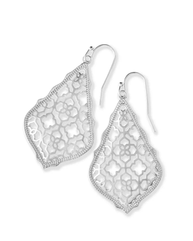 Addie Earring Rhodium Filigree Metal