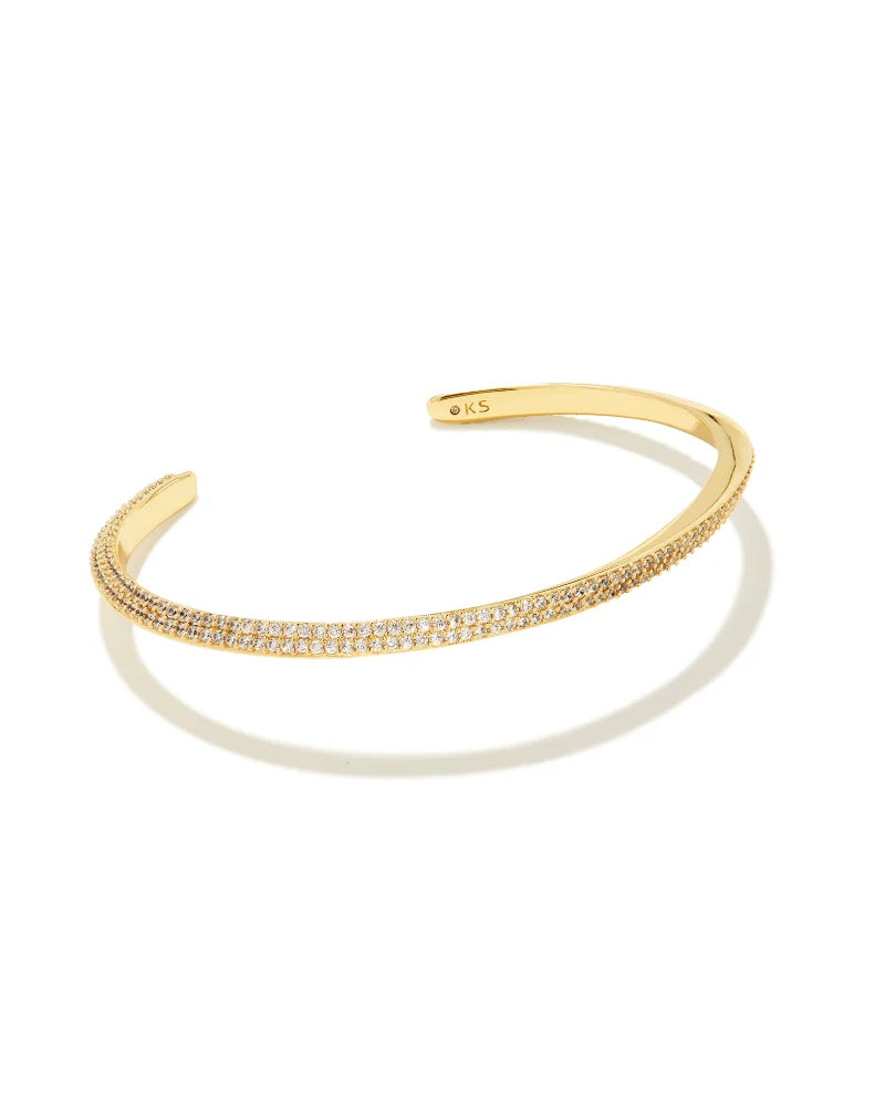 Ella Gold Cuff Bracelet in White Crystal