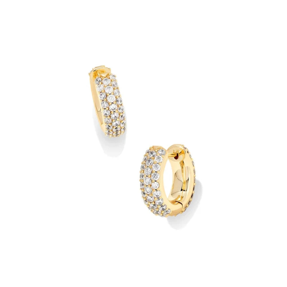 Mikki Pave Huggie Earrings in Gold White Crystal