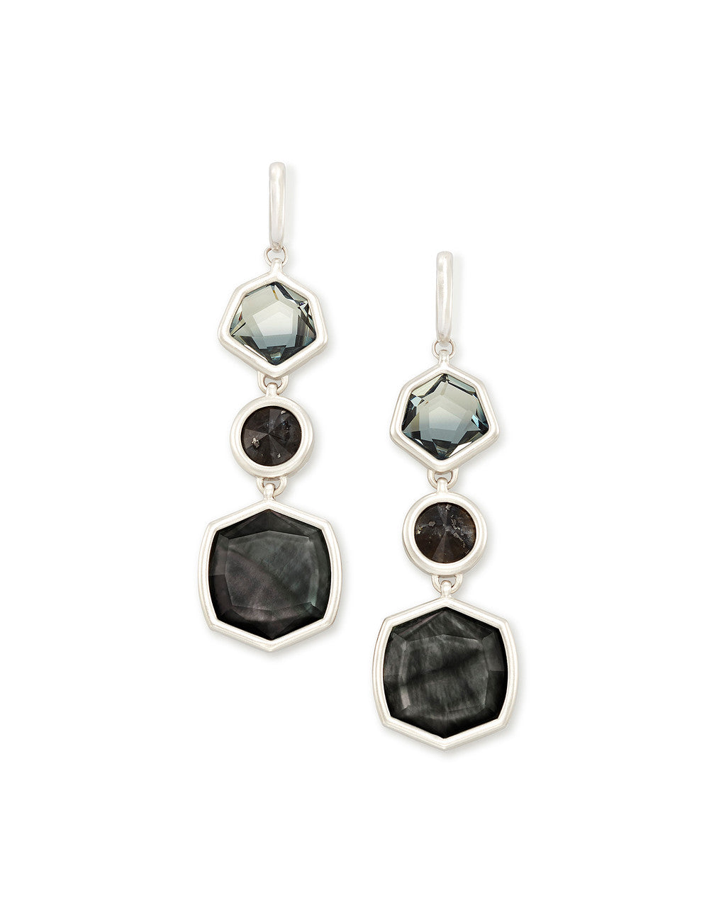 Natalia Linear Earring Silver Charcoal Gray MIx