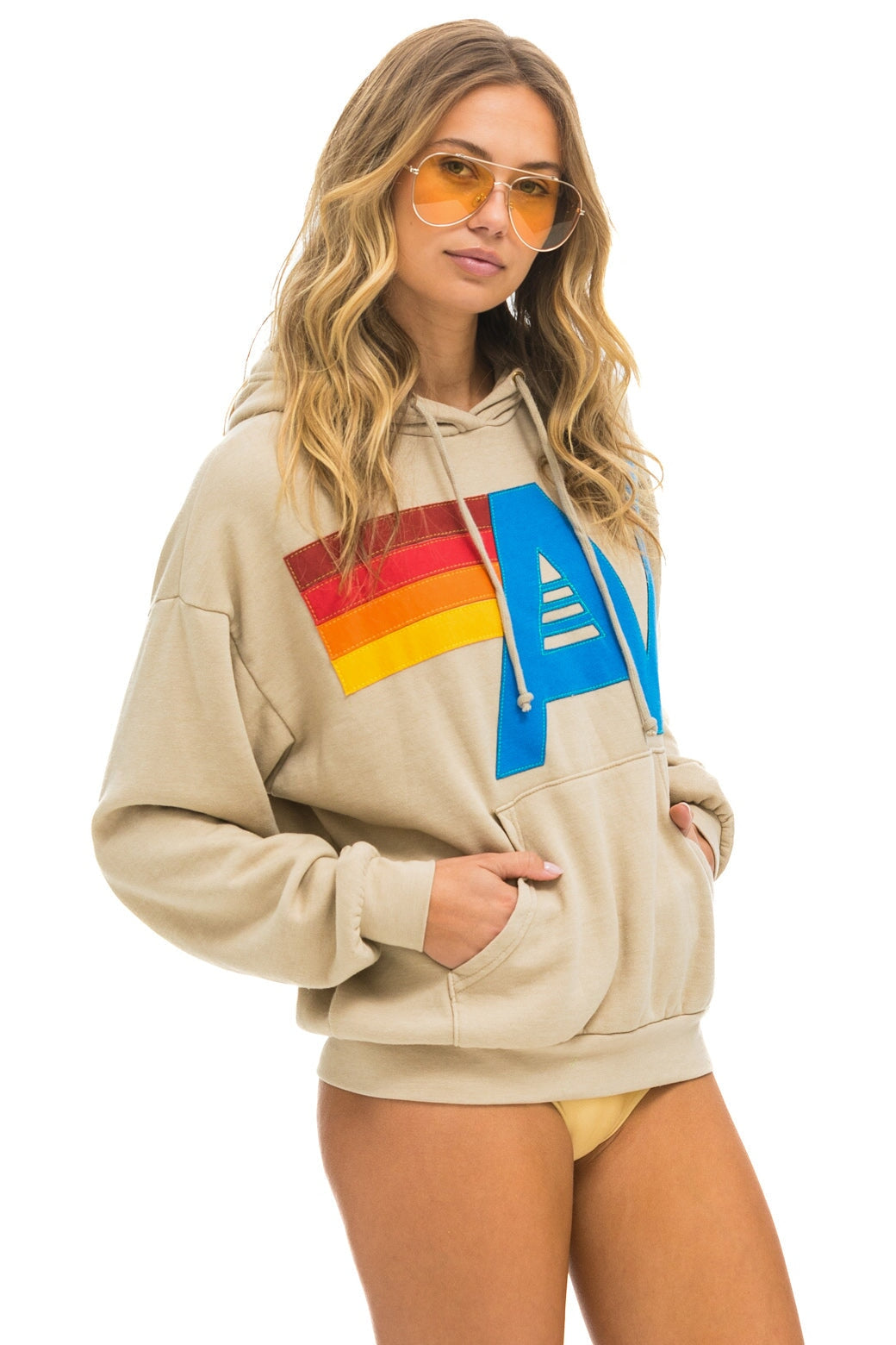 Logo Stitch Pullover Relaxed Hoodie - Sand