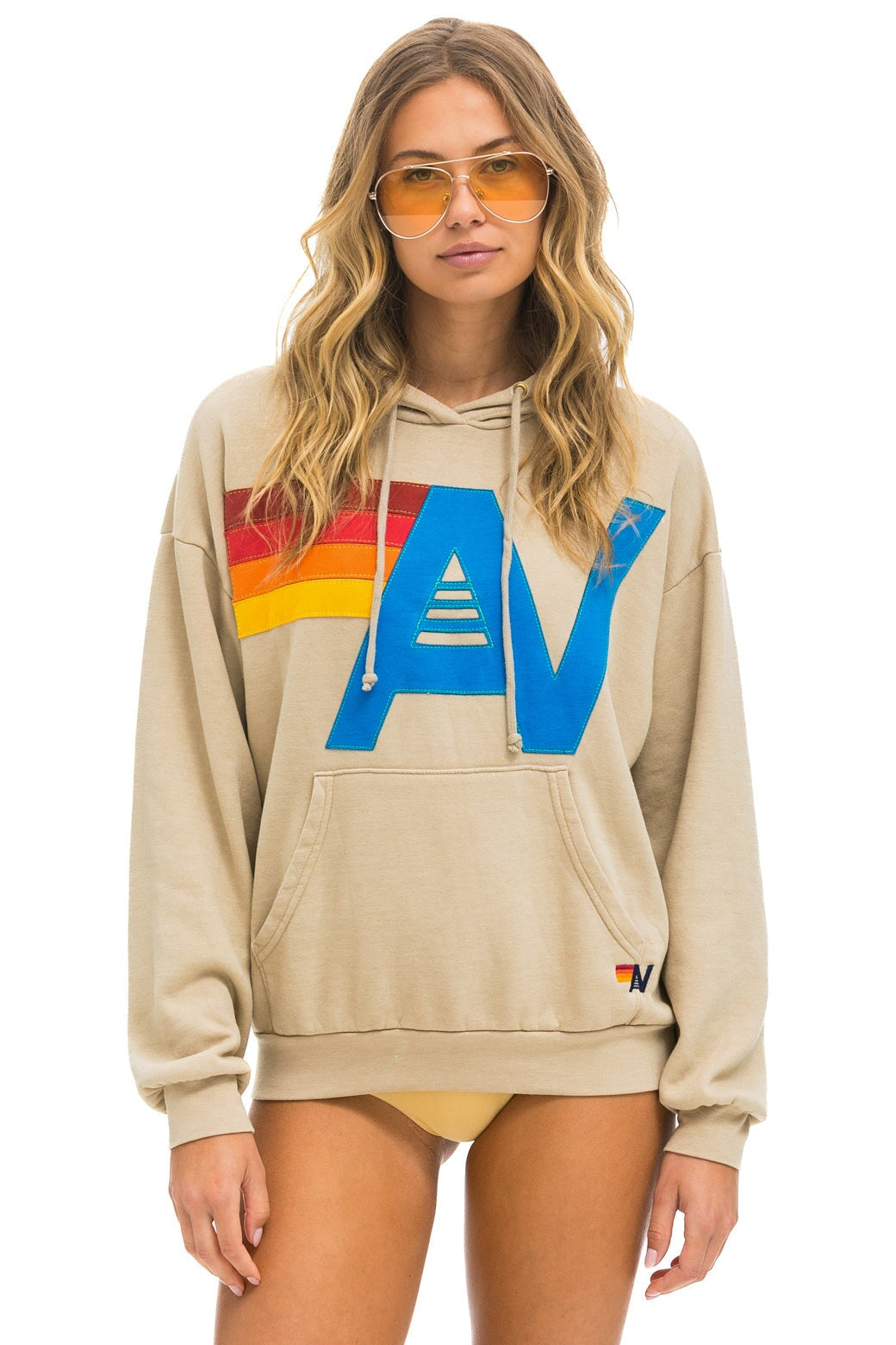 Logo Stitch Pullover Relaxed Hoodie - Sand