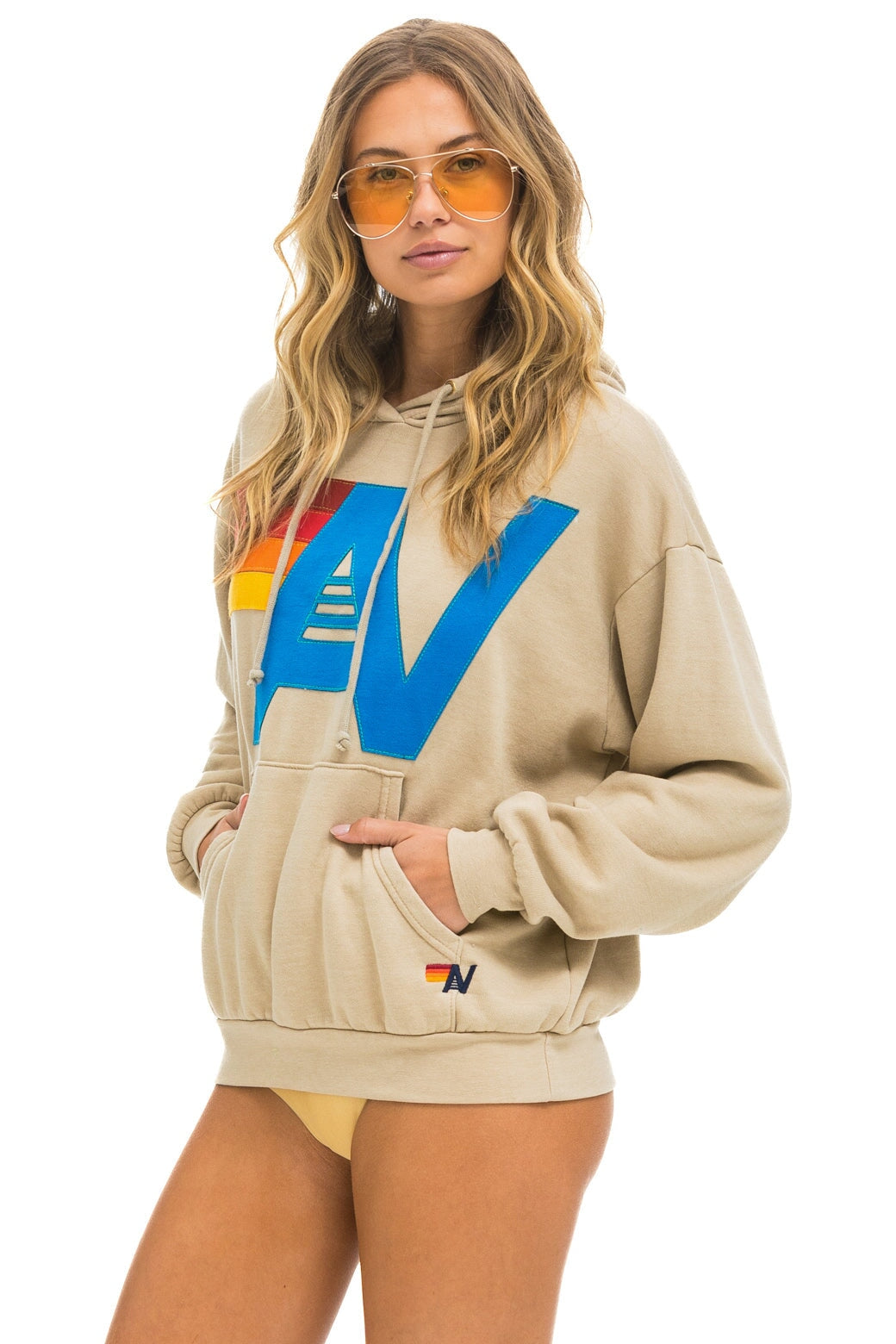 Logo Stitch Pullover Relaxed Hoodie - Sand