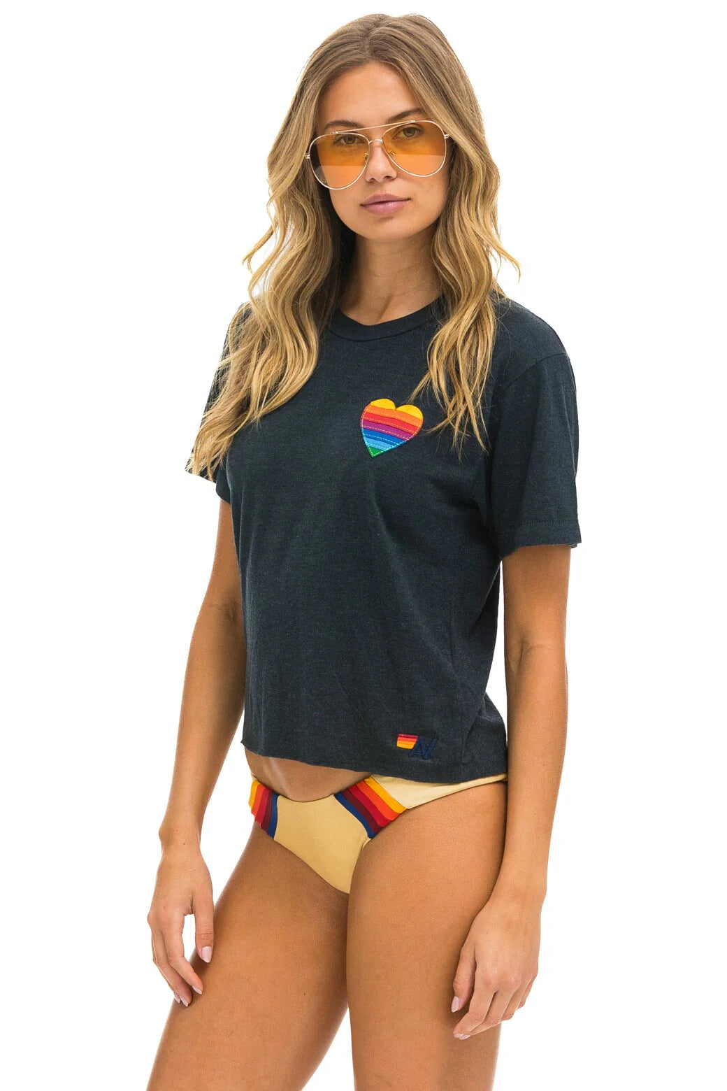 Rainbow Heart Stitch Boyfriend Tee Charcoal