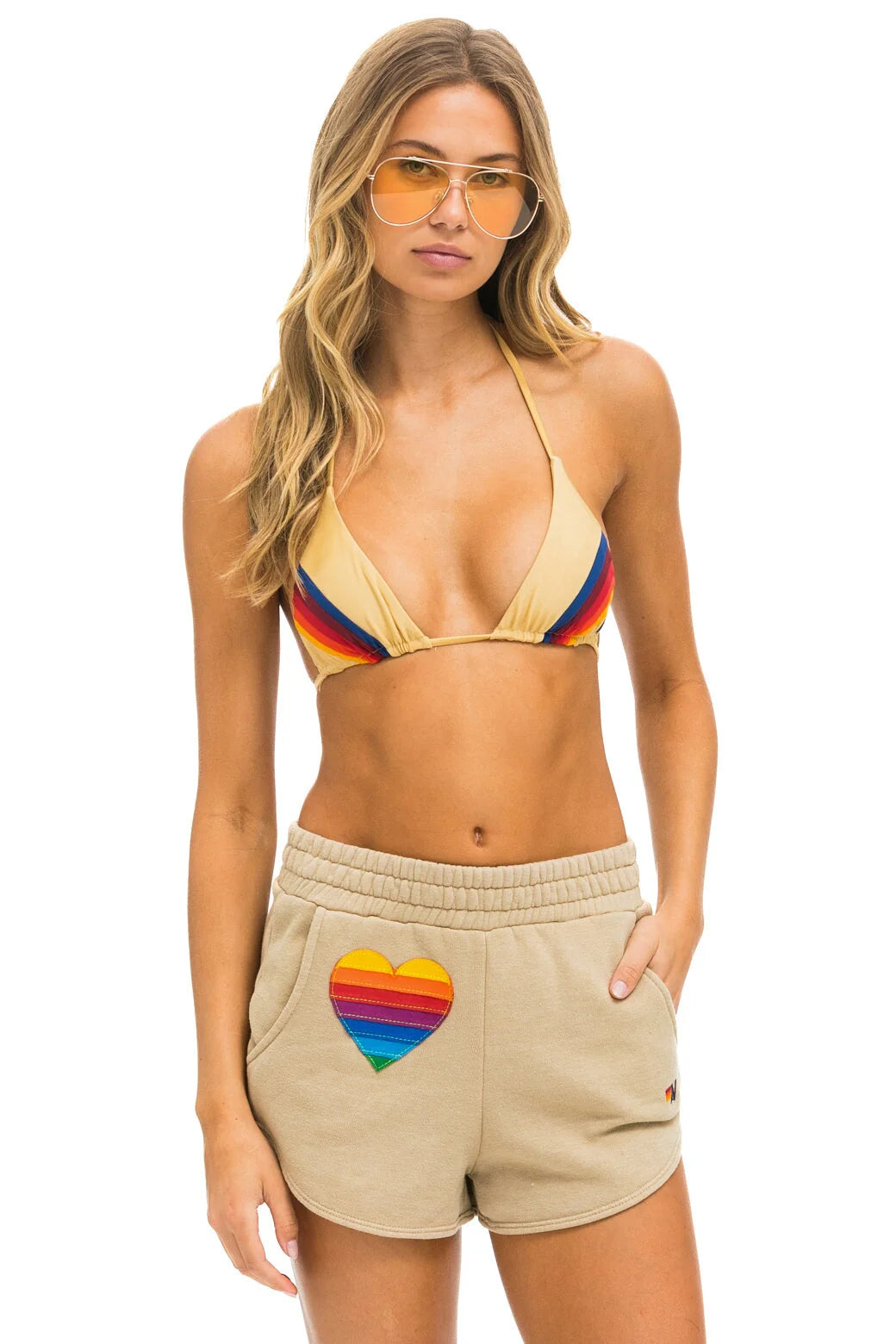 Rainbow Heart Stitch Lounger Short Sand