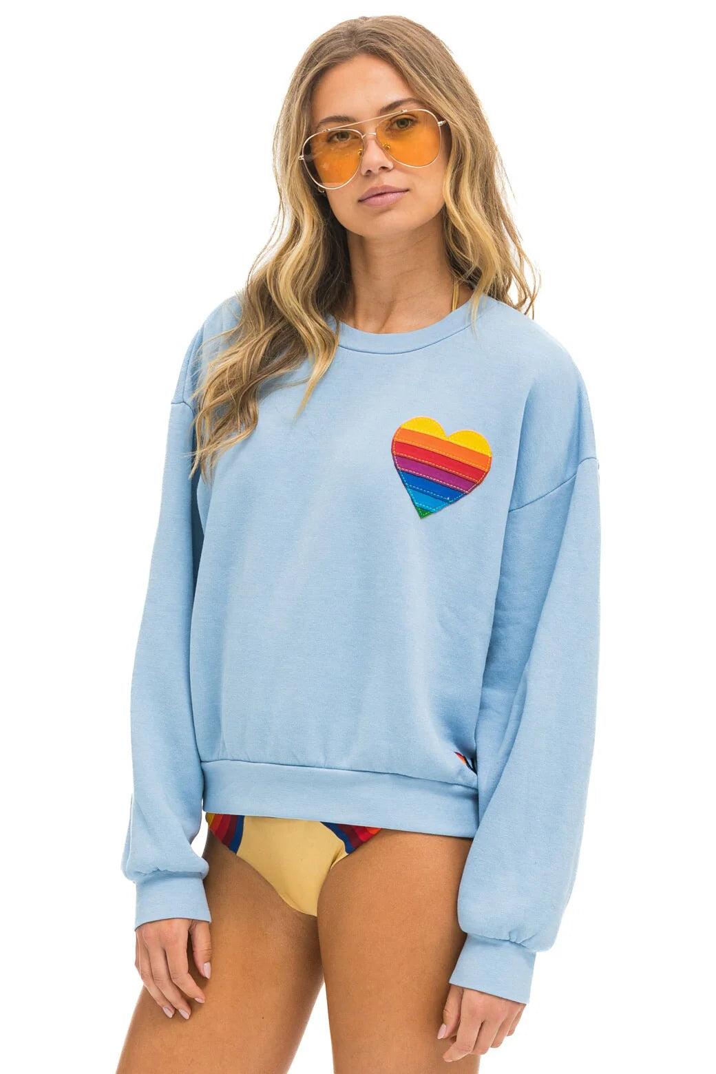 Rainbow Heart Stitch Crew Sweatshirt Relaxed Ice