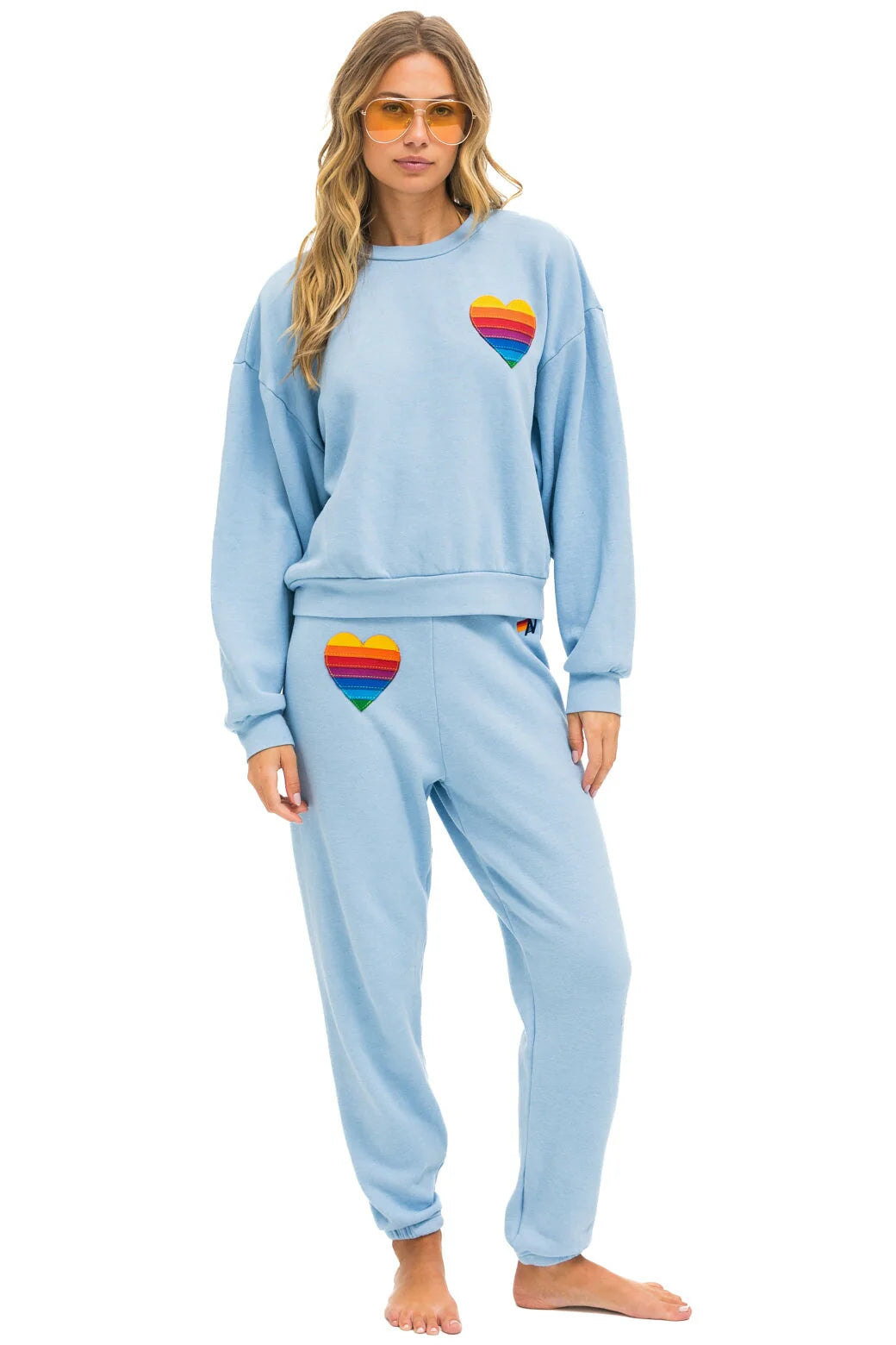 Rainbow Heart Stitch Crew Sweatshirt Relaxed Ice