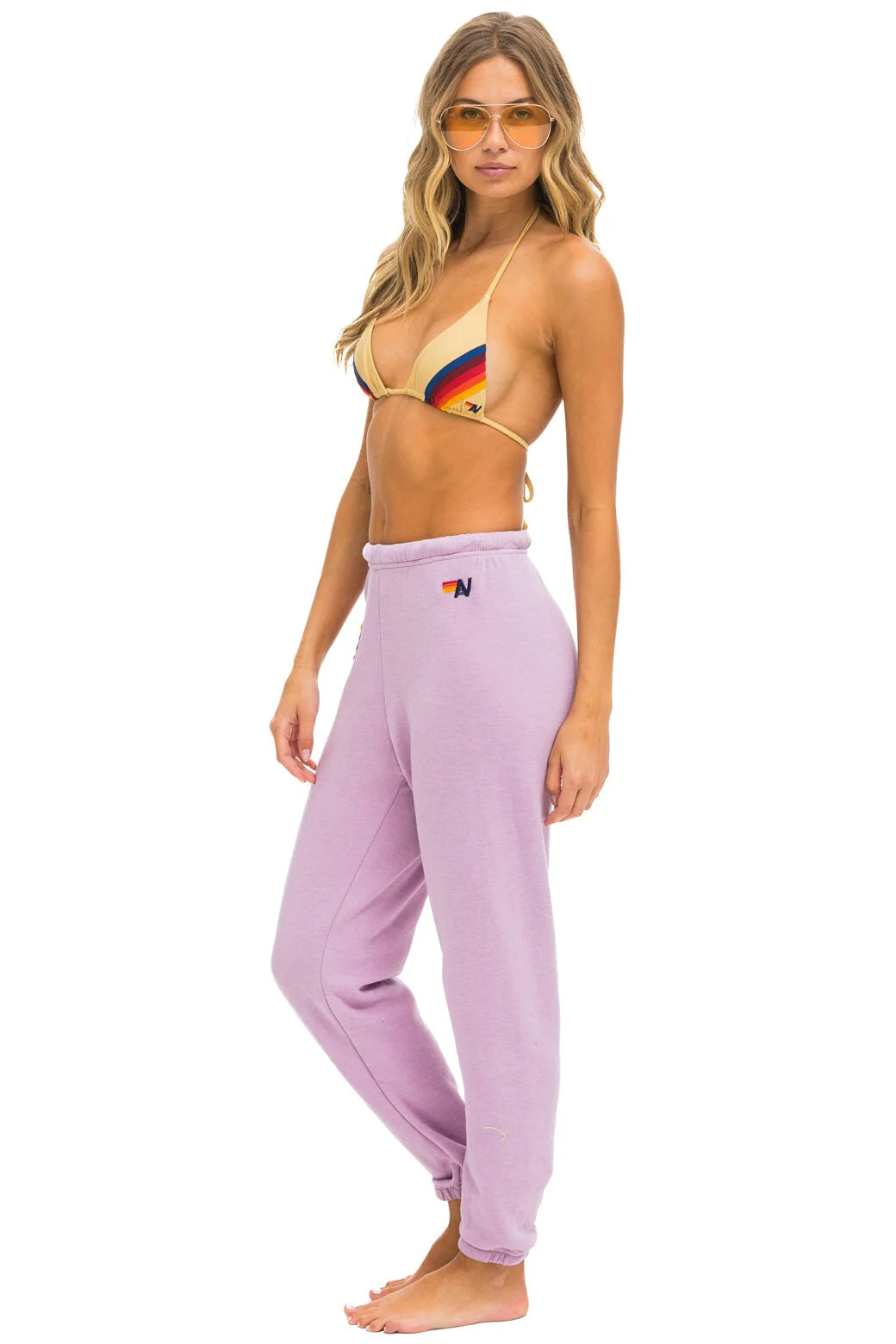 Rainbow Heart Stitch Women’s Sweatpants Mauve