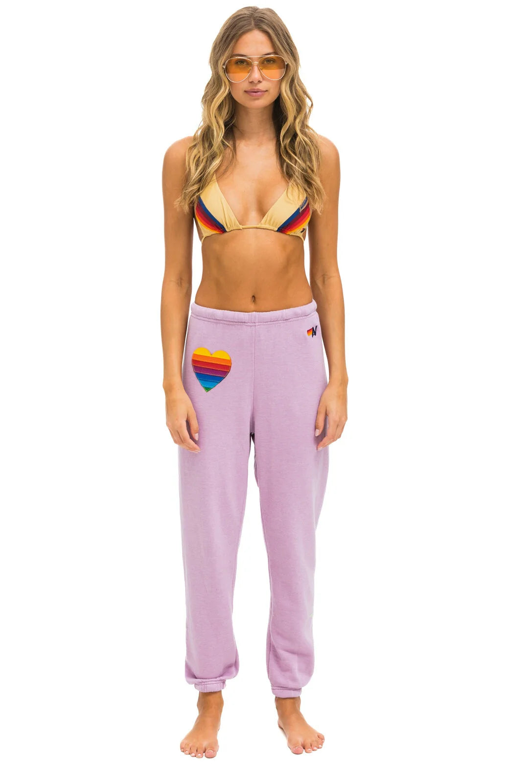 Rainbow Heart Stitch Women’s Sweatpants Mauve