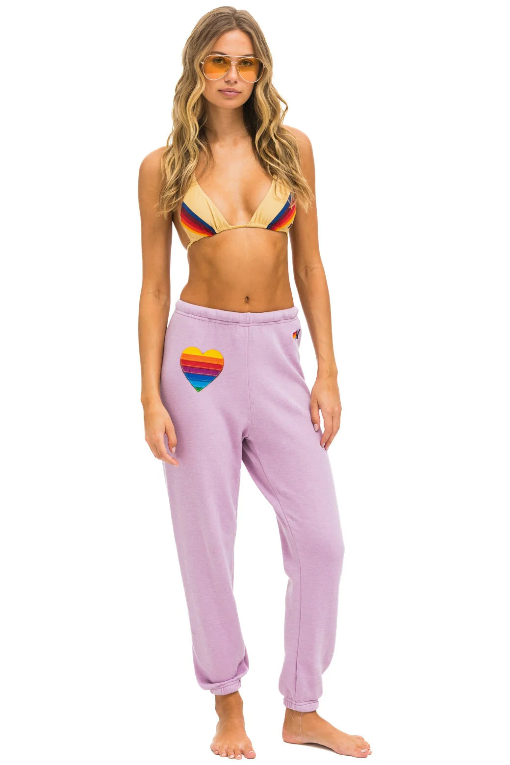 Rainbow Heart Stitch Women’s Sweatpants Mauve